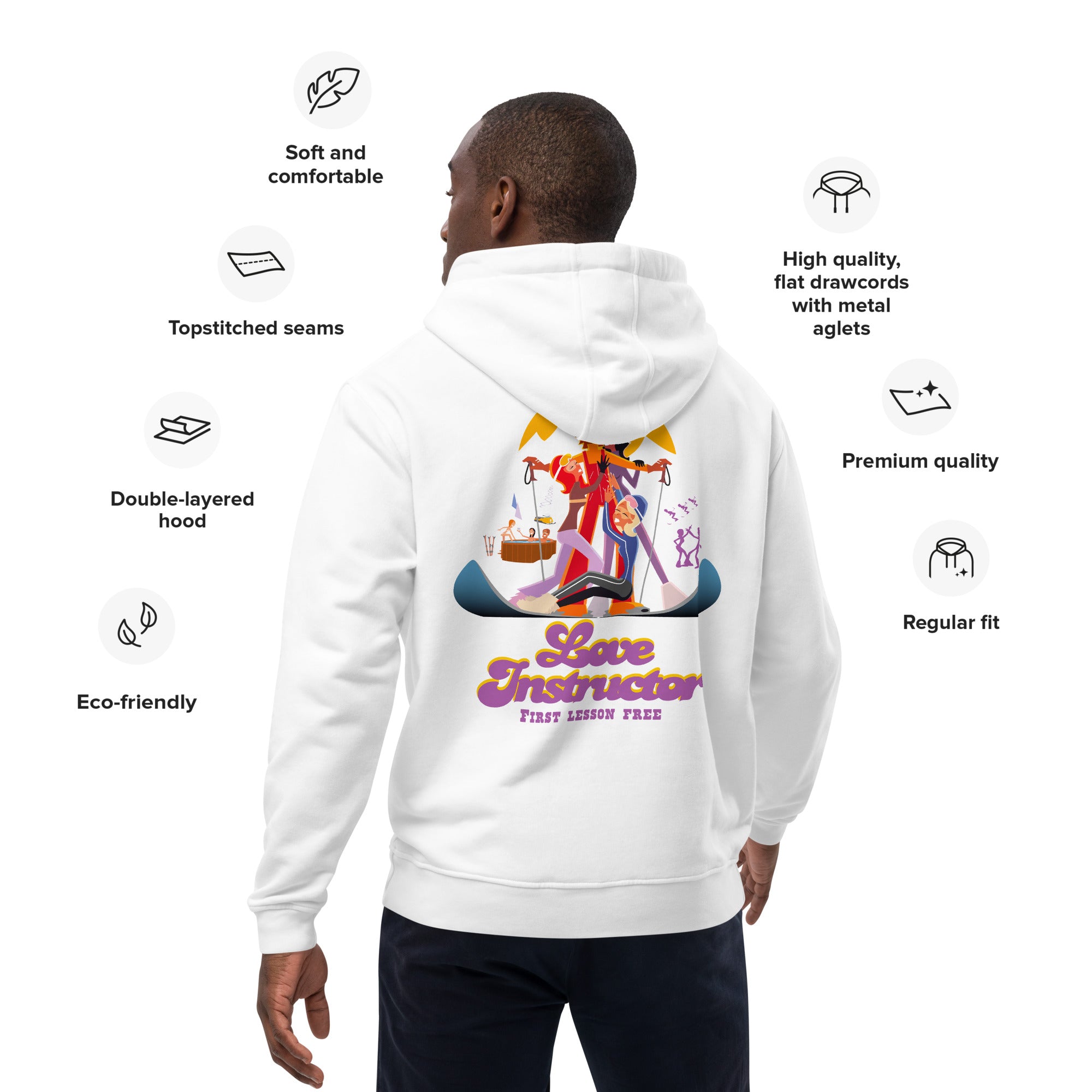 Premium eco hoodie Love Instructor First Lesson free (back)