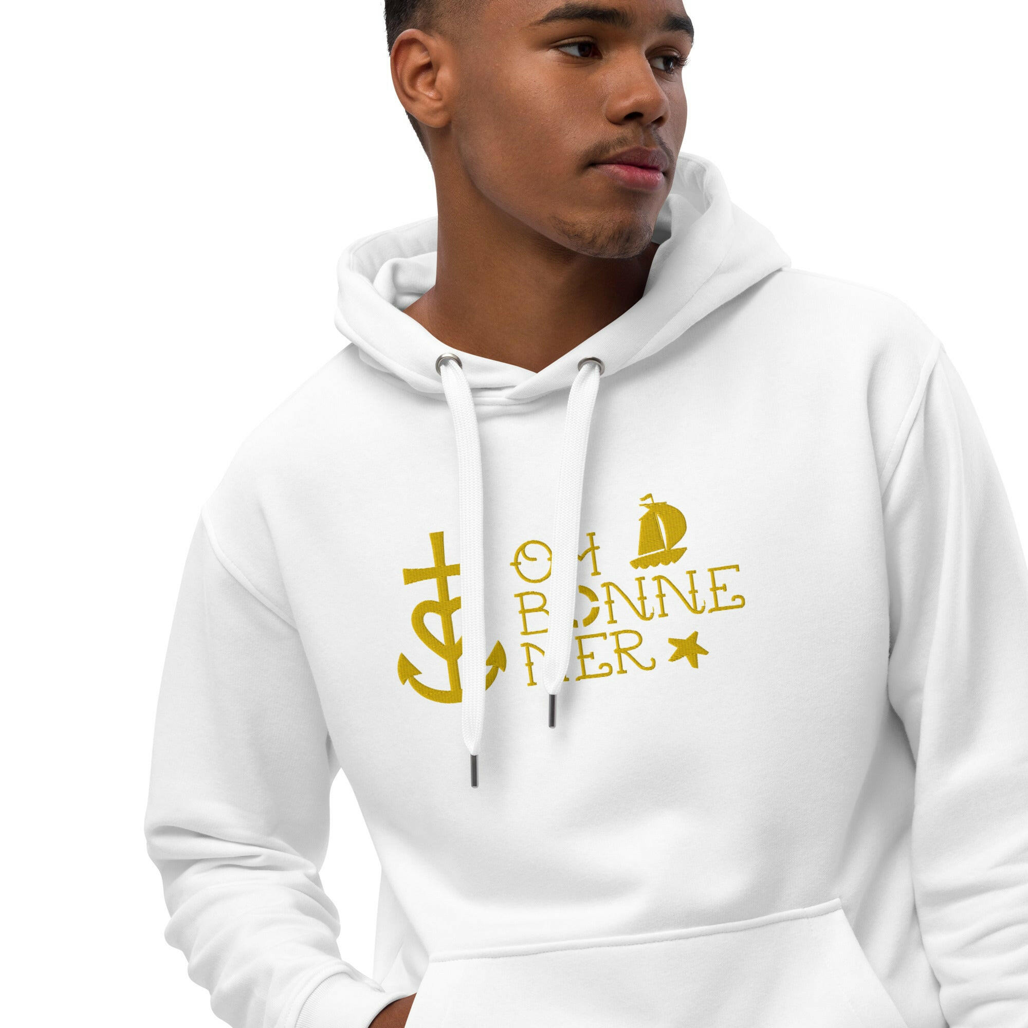 Sweat à capuche premium écologique Oh Bonne Mer 2 grand motif brodé sur la face