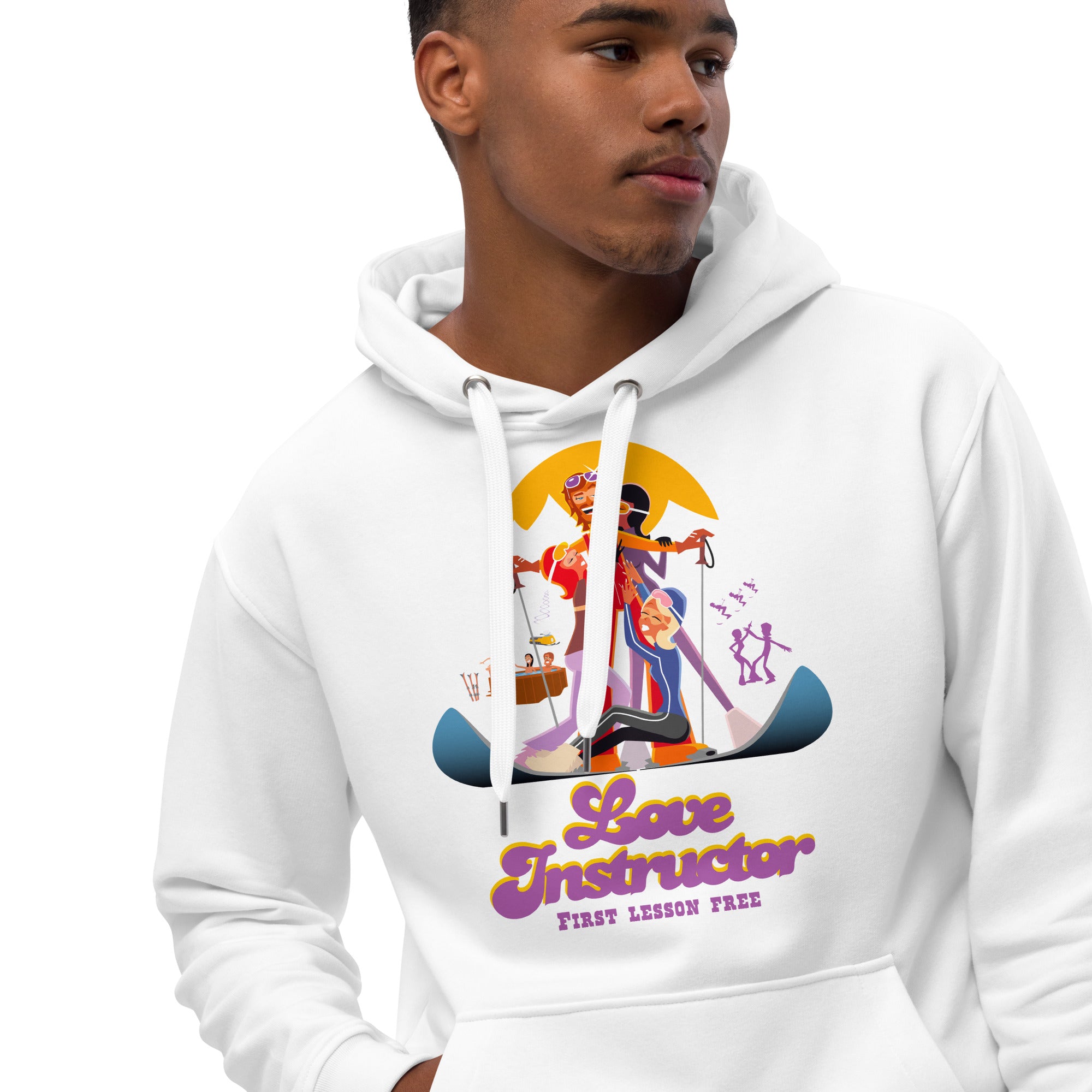 Premium eco hoodie Love Instructor First Lesson free (front)