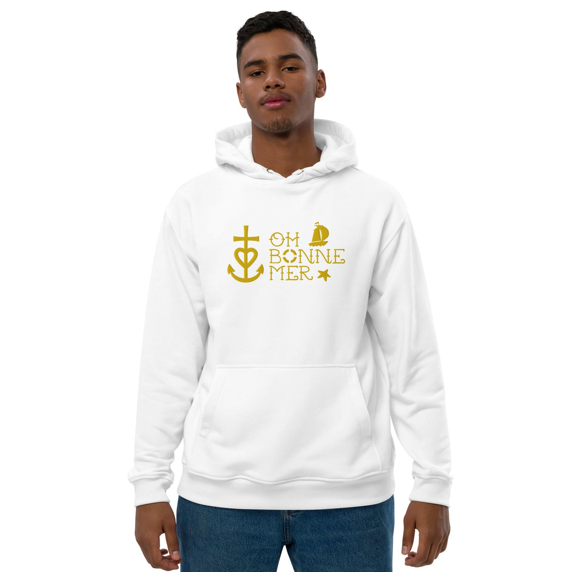 Sweat à capuche premium écologique Oh Bonne Mer 2 grand motif brodé sur la face