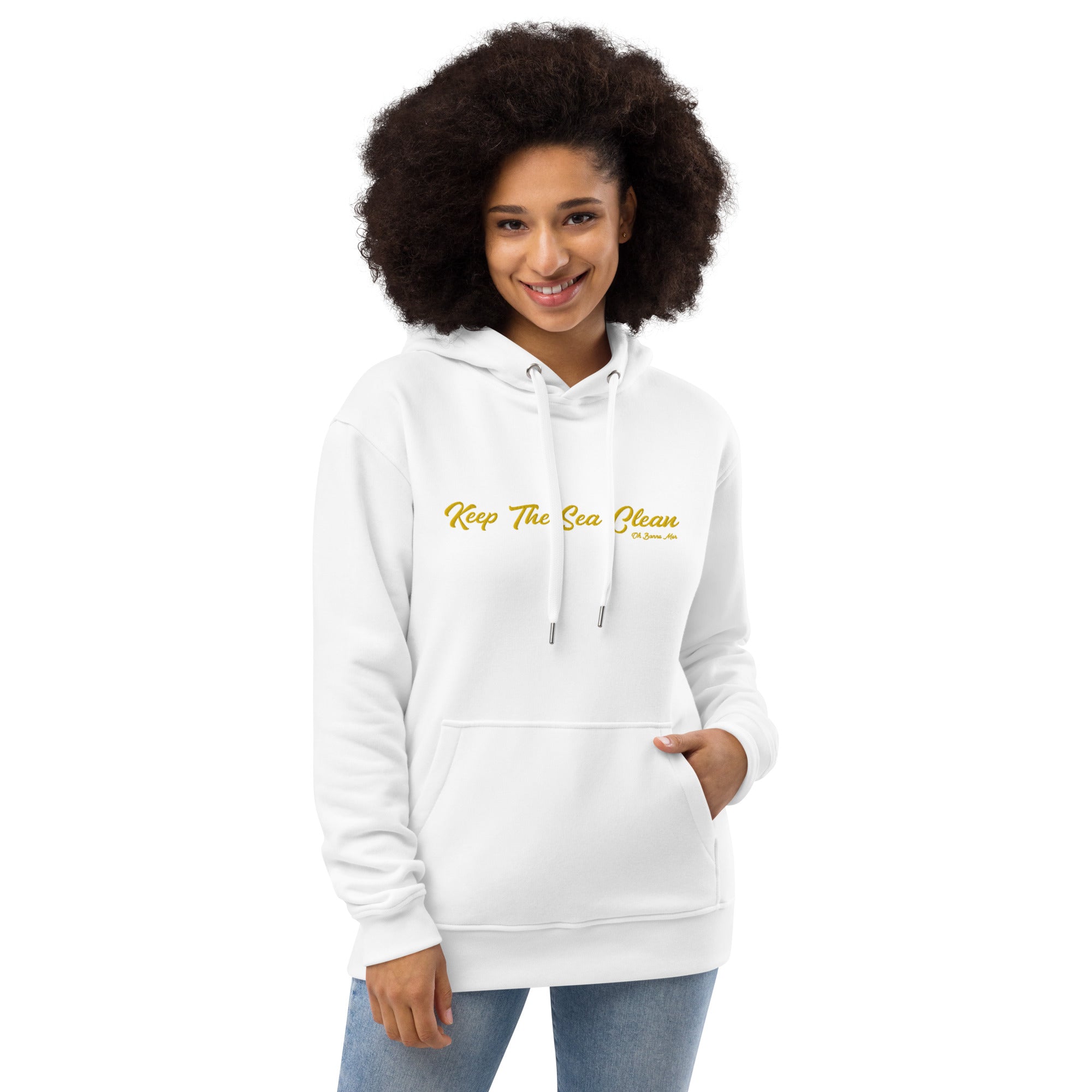 Premium eco hoodie Keep the Sea Clean Gold embroidered pattern