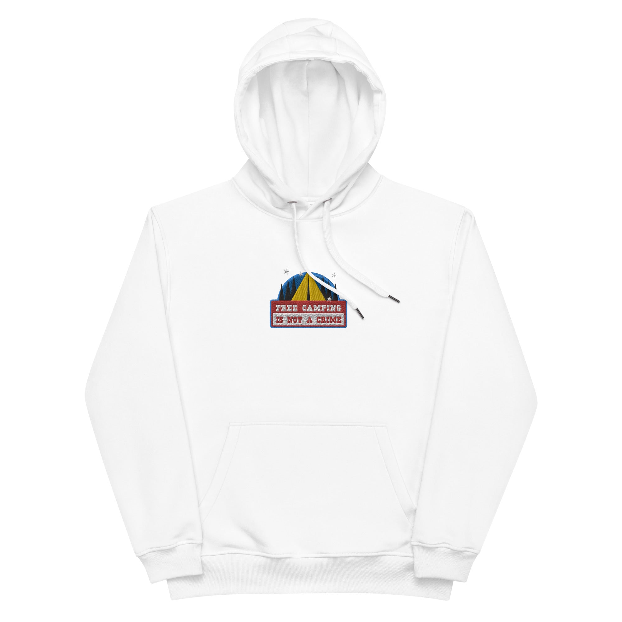 Premium eco hoodie Free camping is not a crime graphic multicolor embroidered pattern