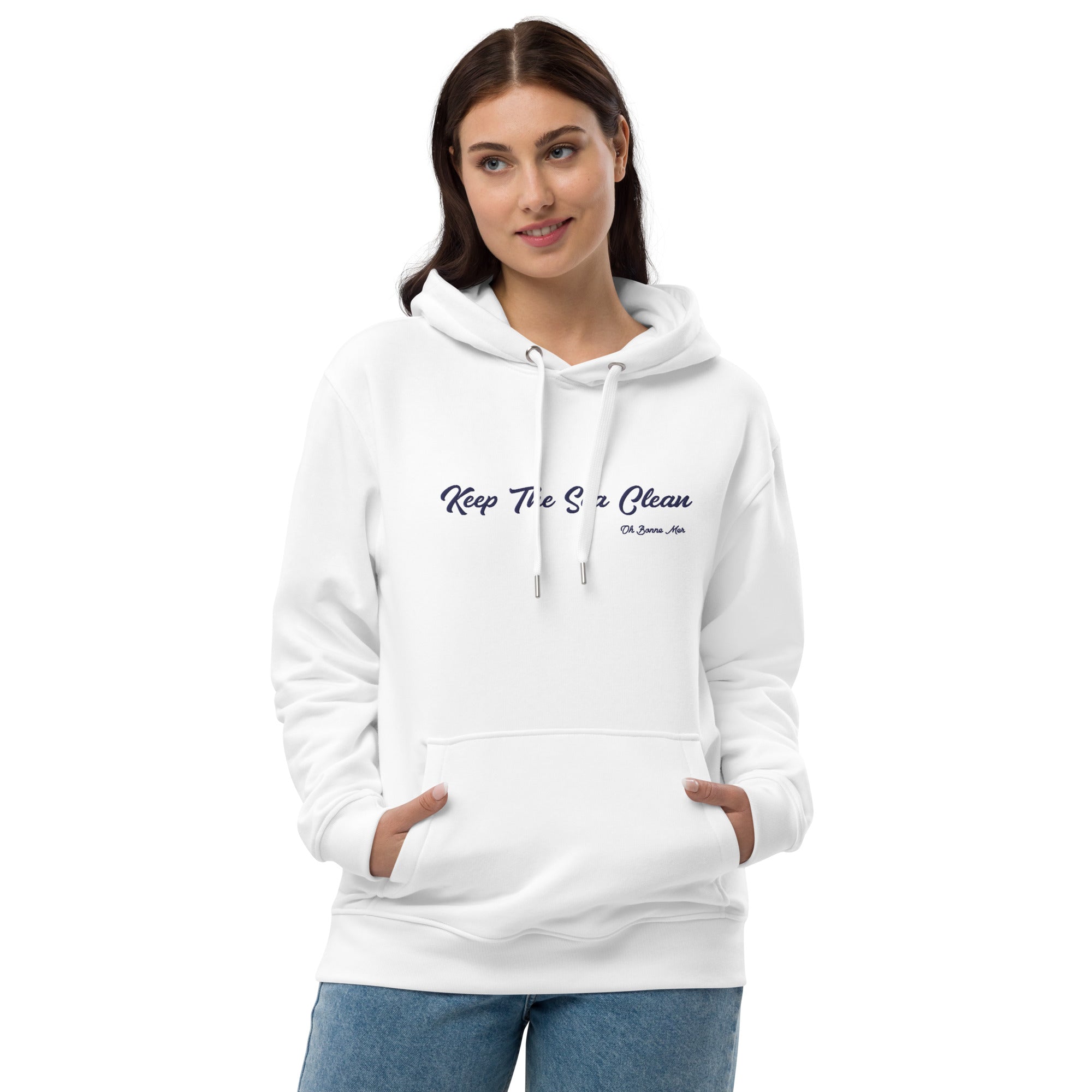 Premium eco hoodie Keep the Sea Clean Navy embroidered pattern
