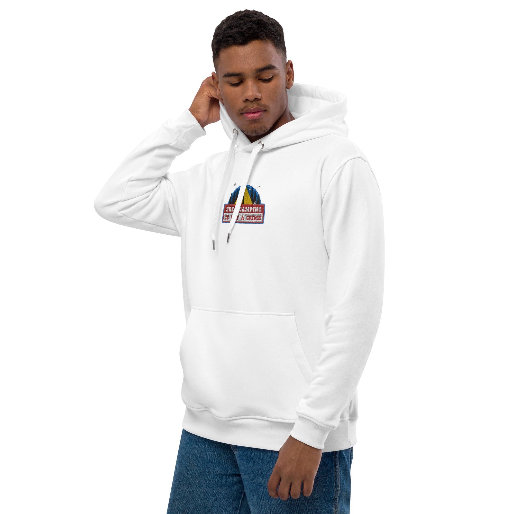 Premium eco hoodie Free camping is not a crime graphic multicolor embroidered pattern