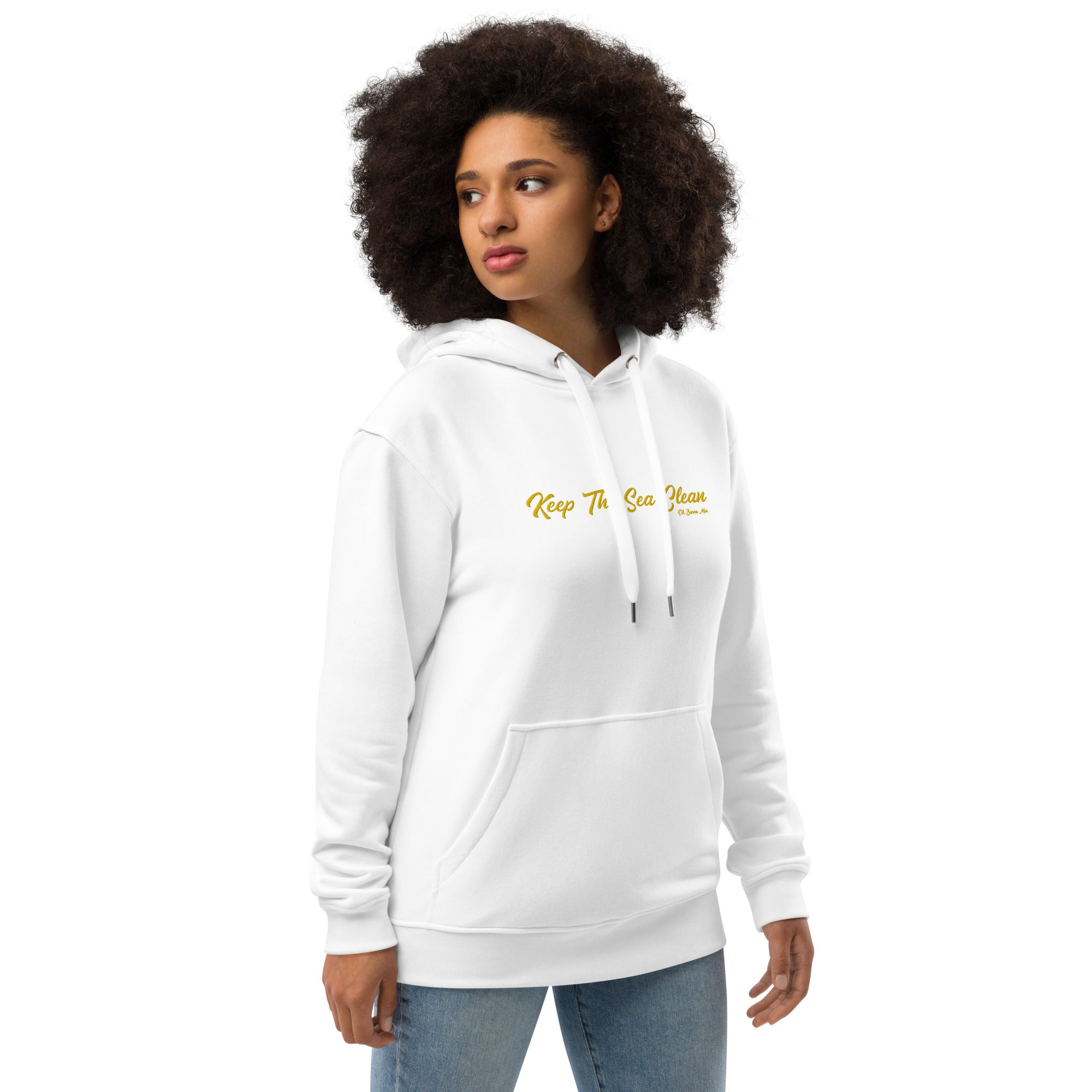 Premium eco hoodie Keep the Sea Clean Gold embroidered pattern