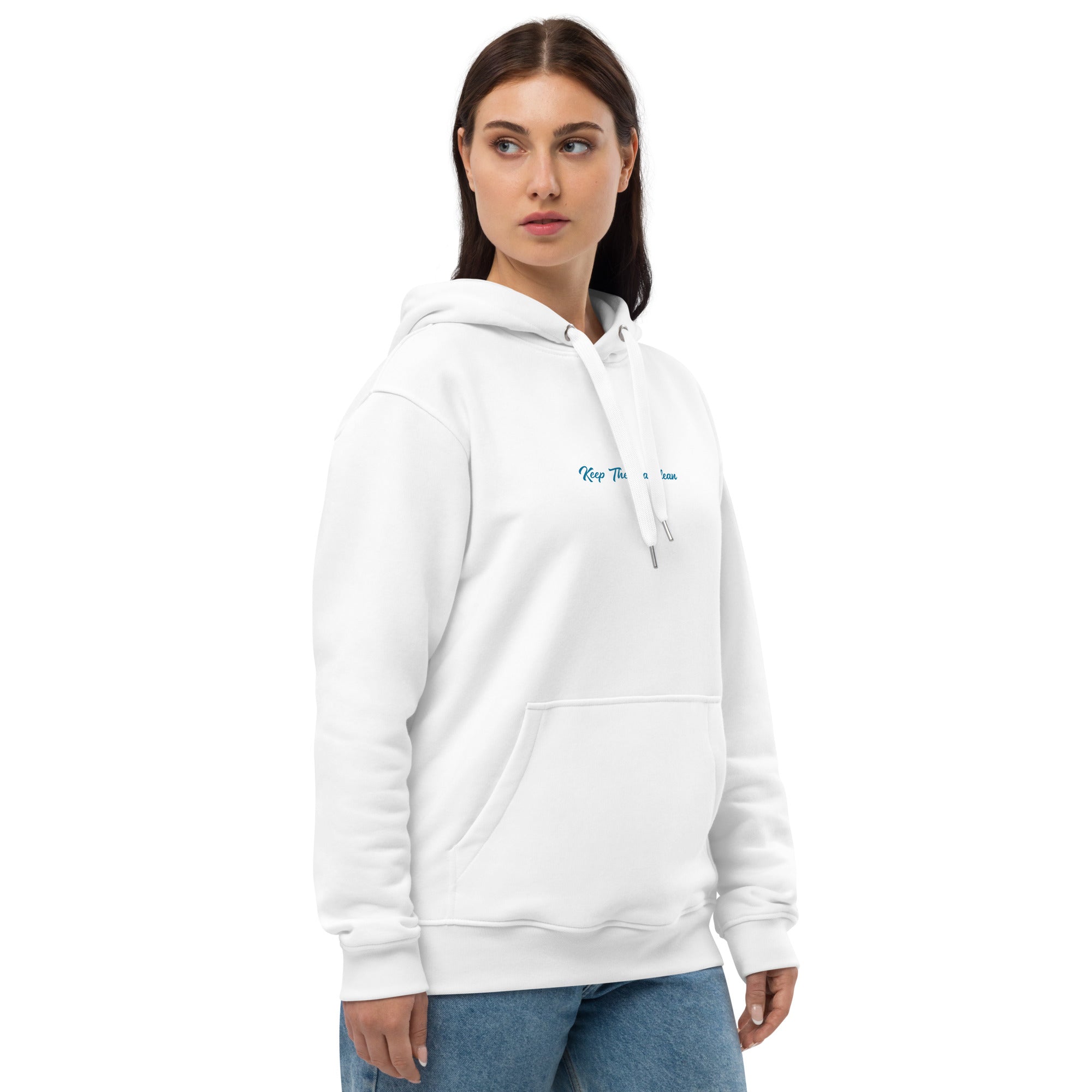 Premium eco hoodie Keep the Sea Clean (front) & Octopus Blue (back)