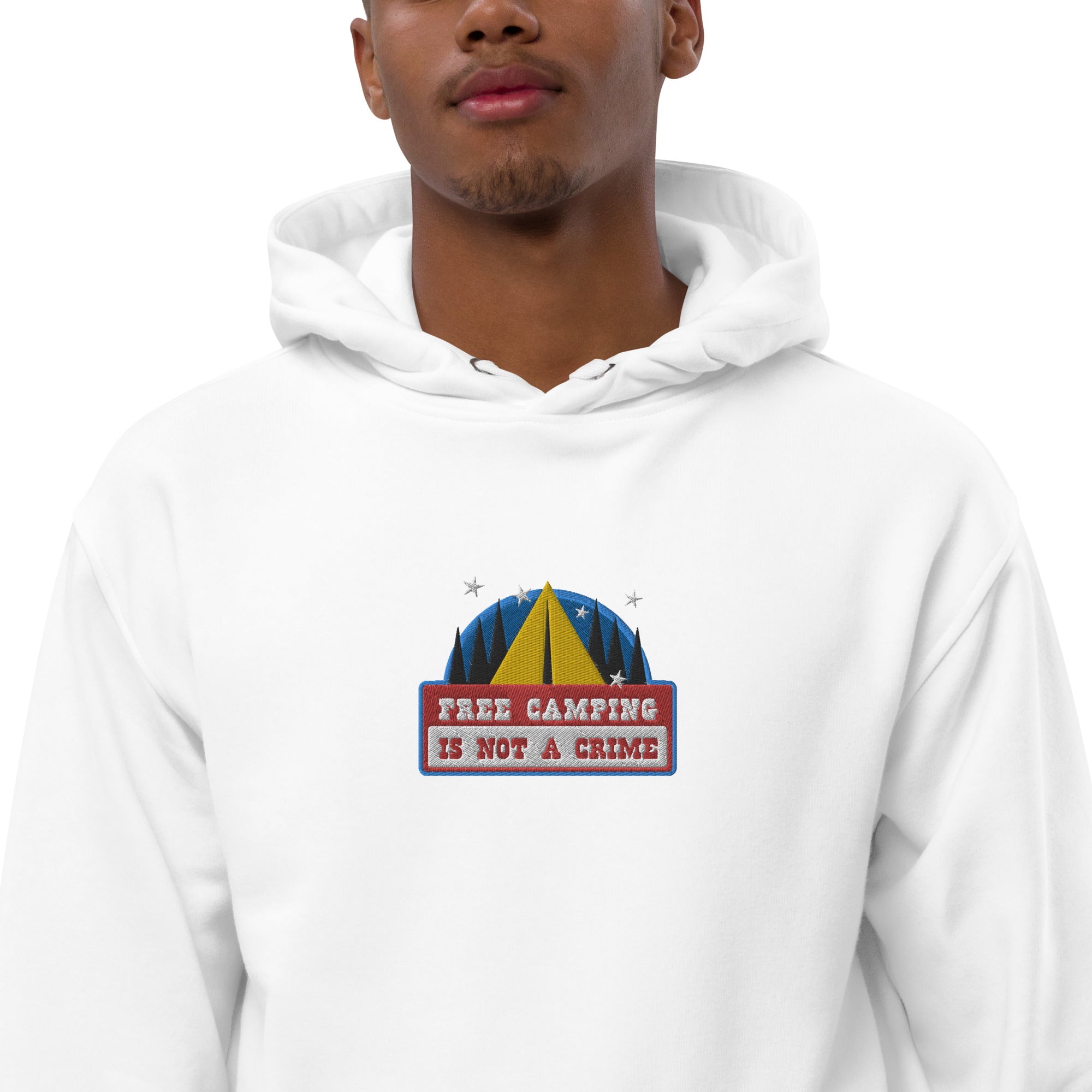 Premium eco hoodie Free camping is not a crime graphic multicolor embroidered pattern