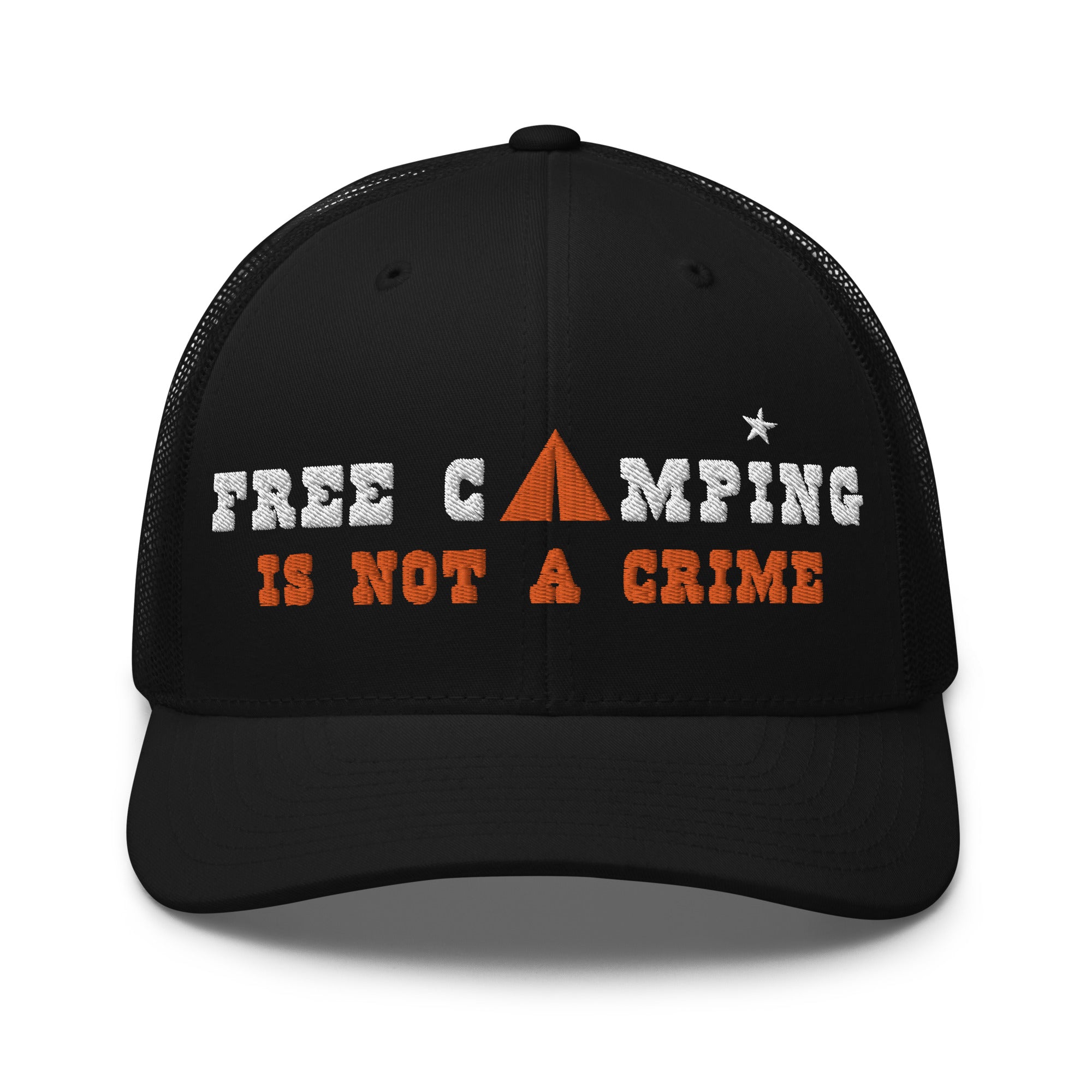 Two-Tone Retro Trucker Cap Free camping is not a crime white/orange