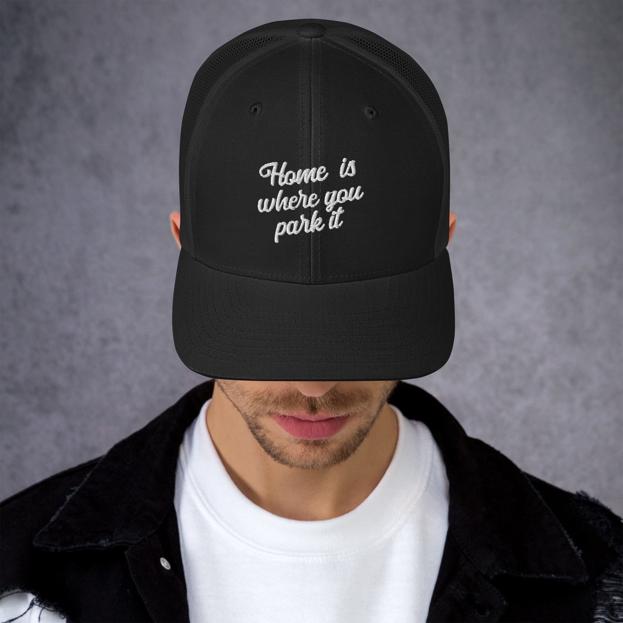 Retro Trucker Cap Home is where you park it white