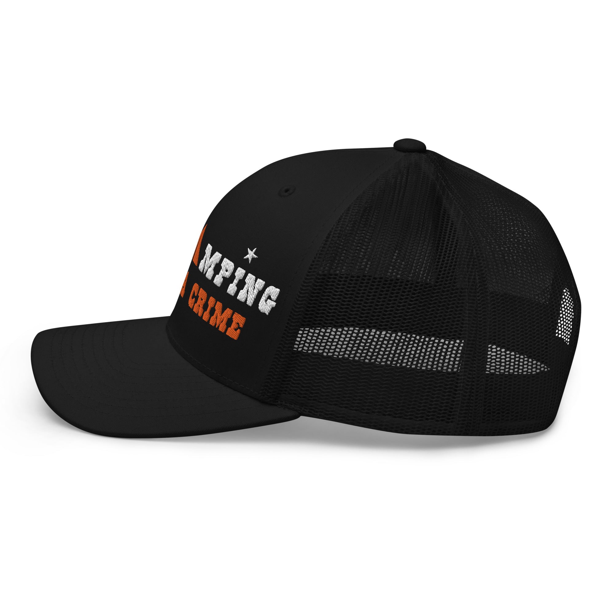 Two-Tone Retro Trucker Cap Free camping is not a crime white/orange