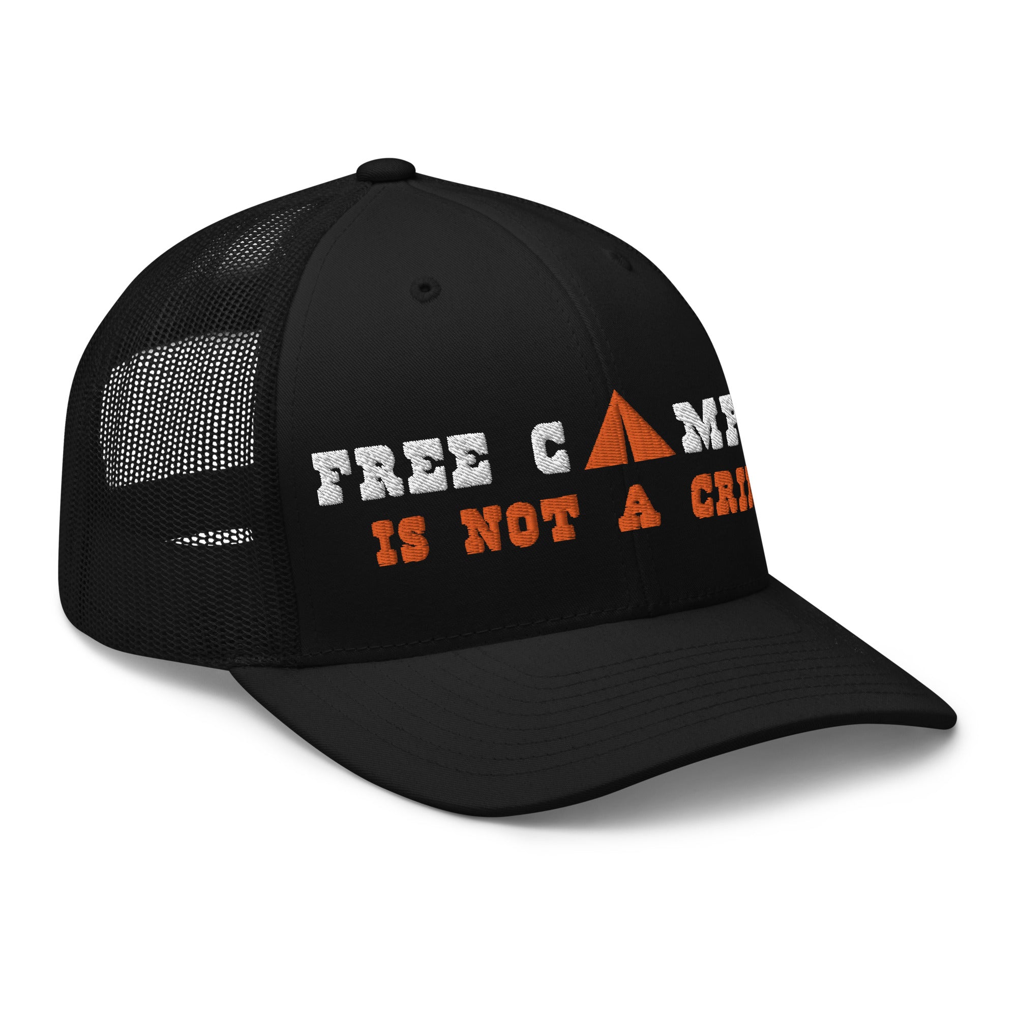 Two-Tone Retro Trucker Cap Free camping is not a crime white/orange