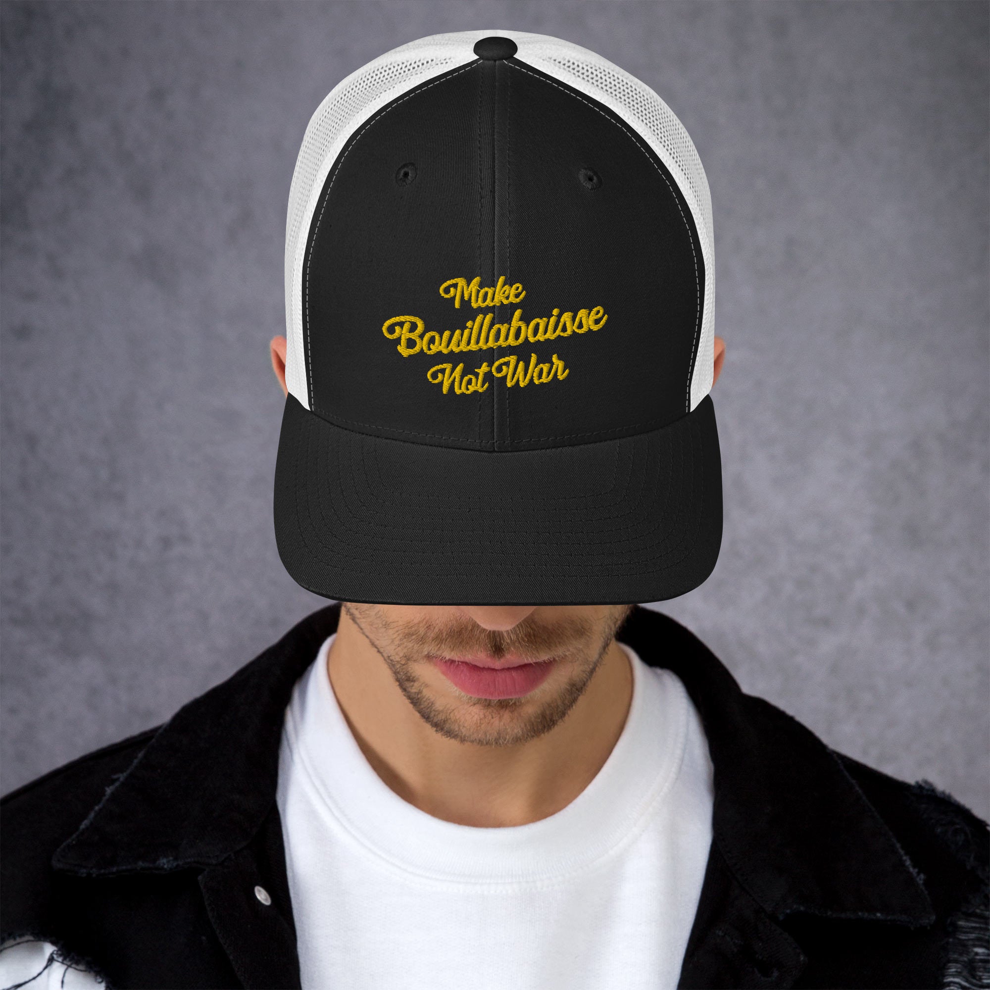 Casquette trucker rétro bicolore Make Bouillabaisse Not War