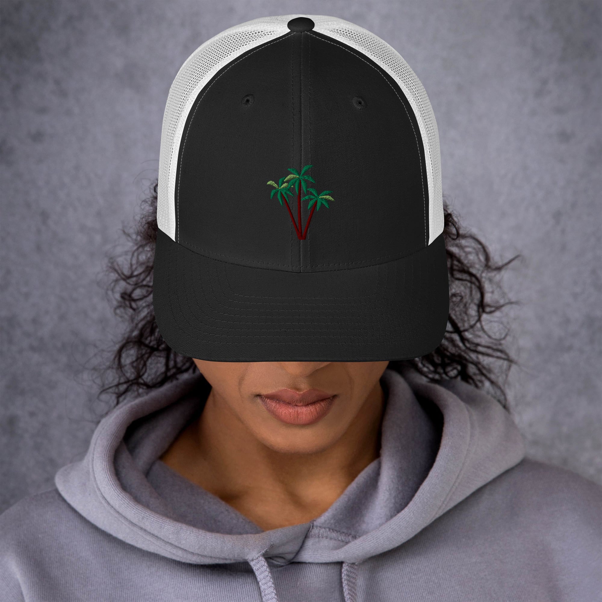 Two-Tone Retro Trucker Cap Three Palm Trees