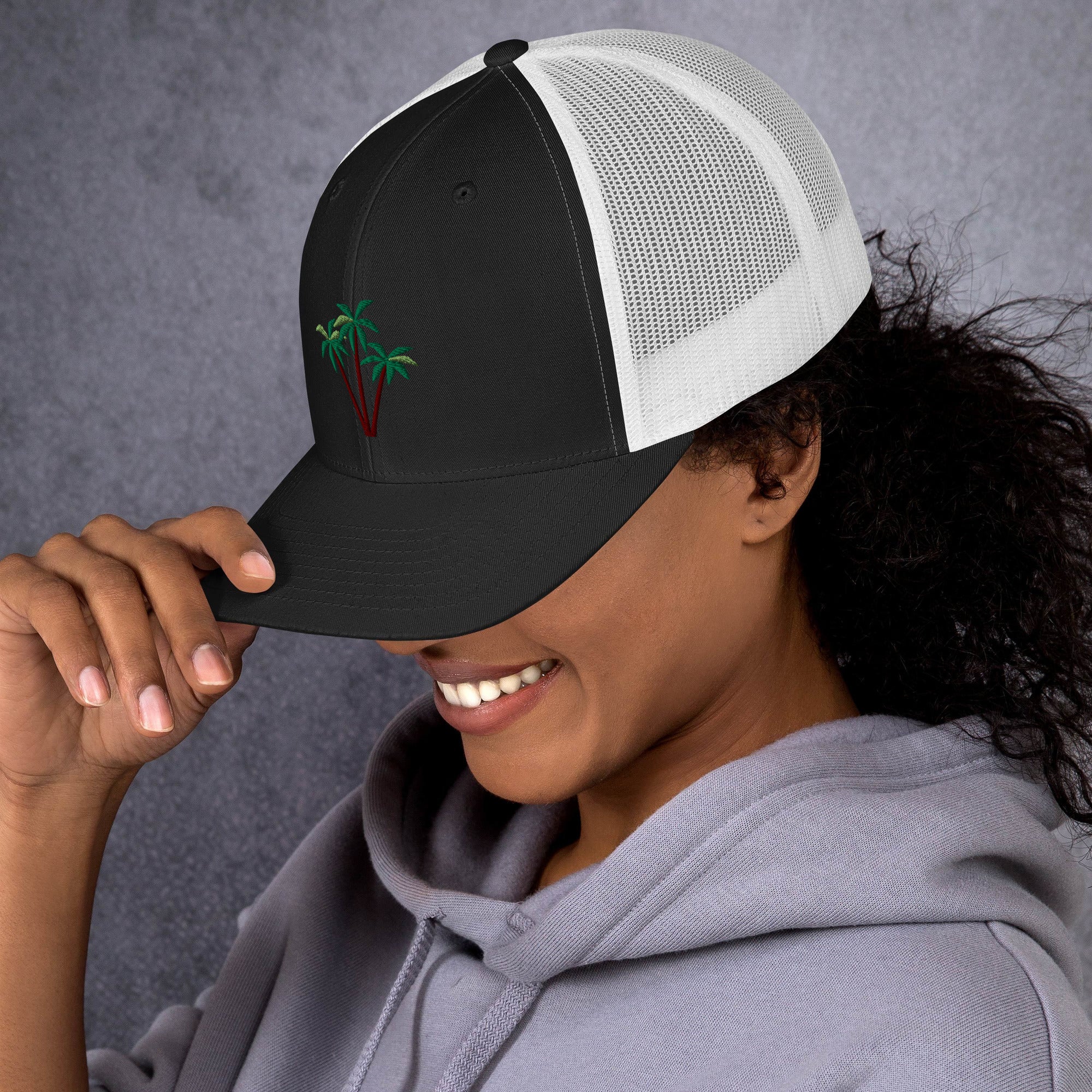 Two-Tone Retro Trucker Cap Three Palm Trees