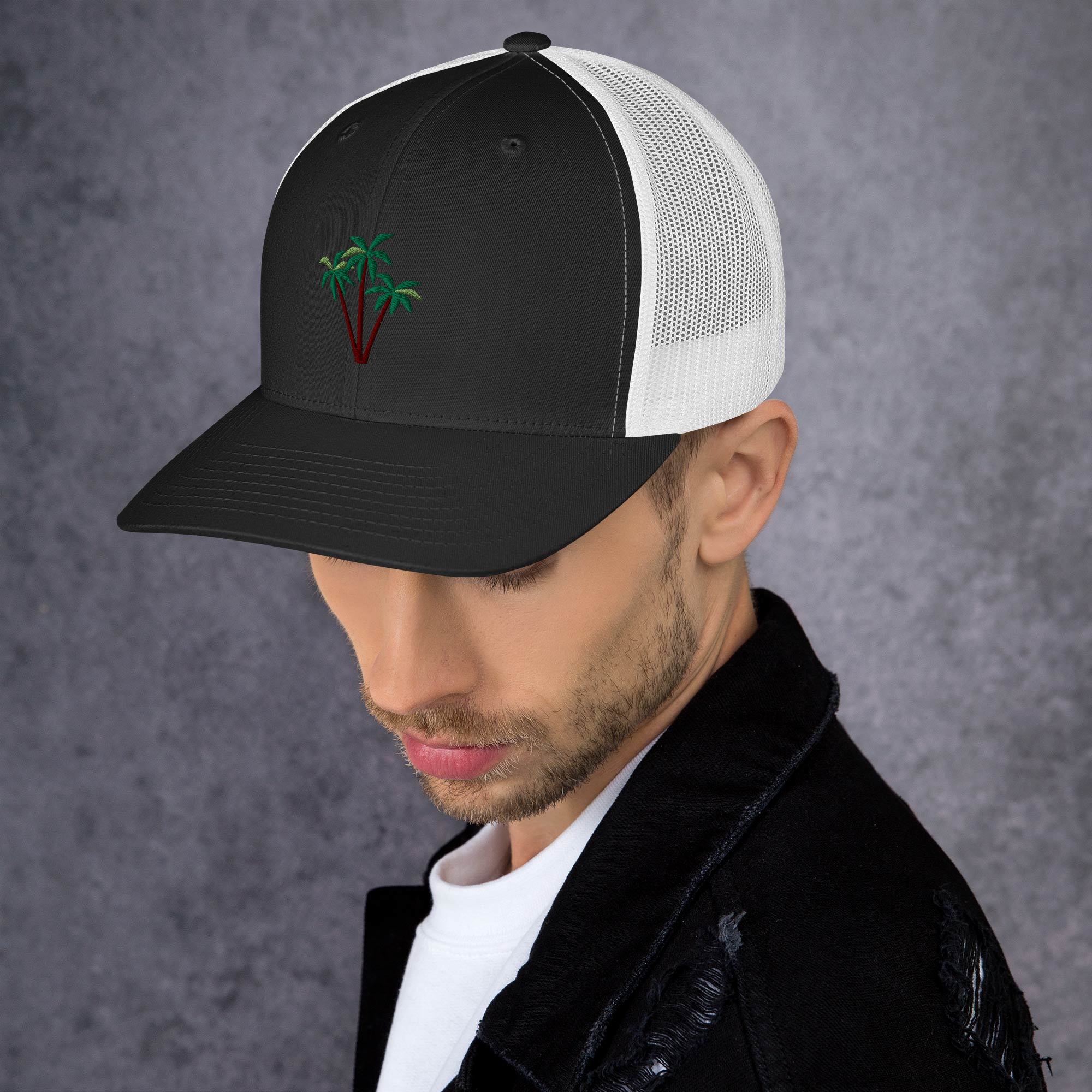 Two-Tone Retro Trucker Cap Three Palm Trees