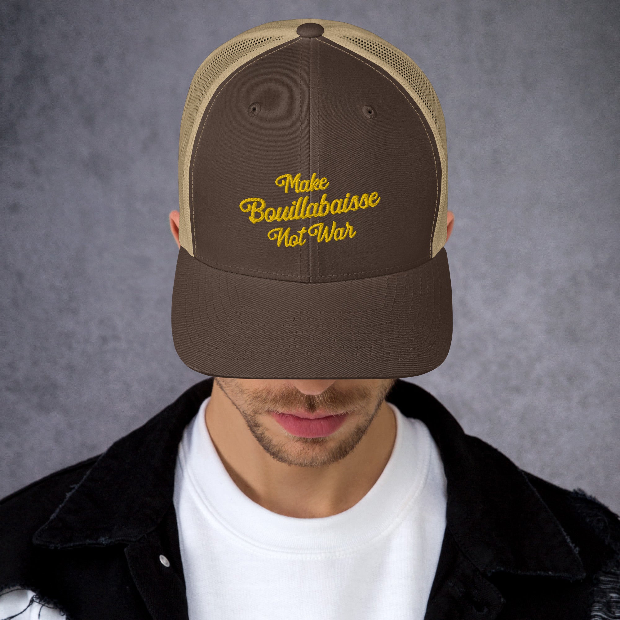 Casquette trucker rétro bicolore Make Bouillabaisse Not War