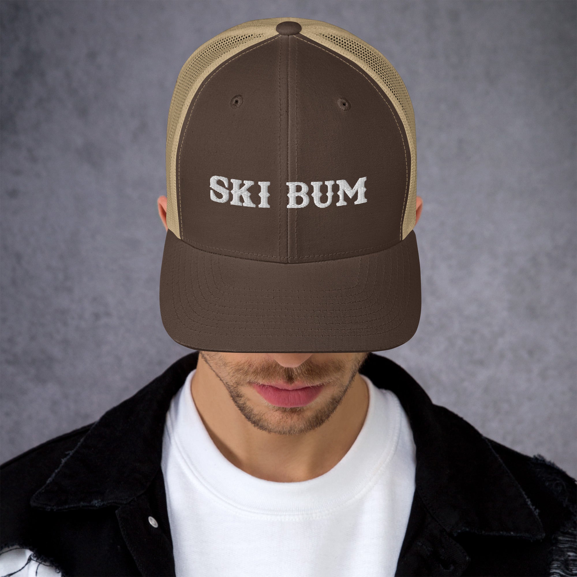 Two-Tone Retro Trucker Cap Ski Bum White