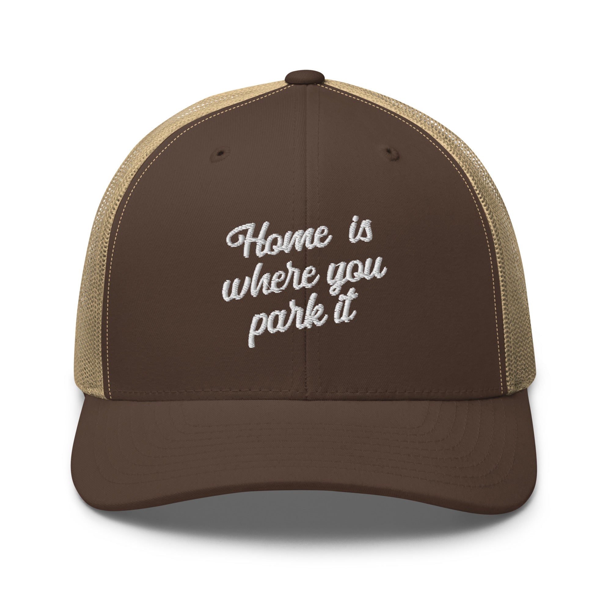 Two-Tone Retro Trucker Cap Home is where you park it white