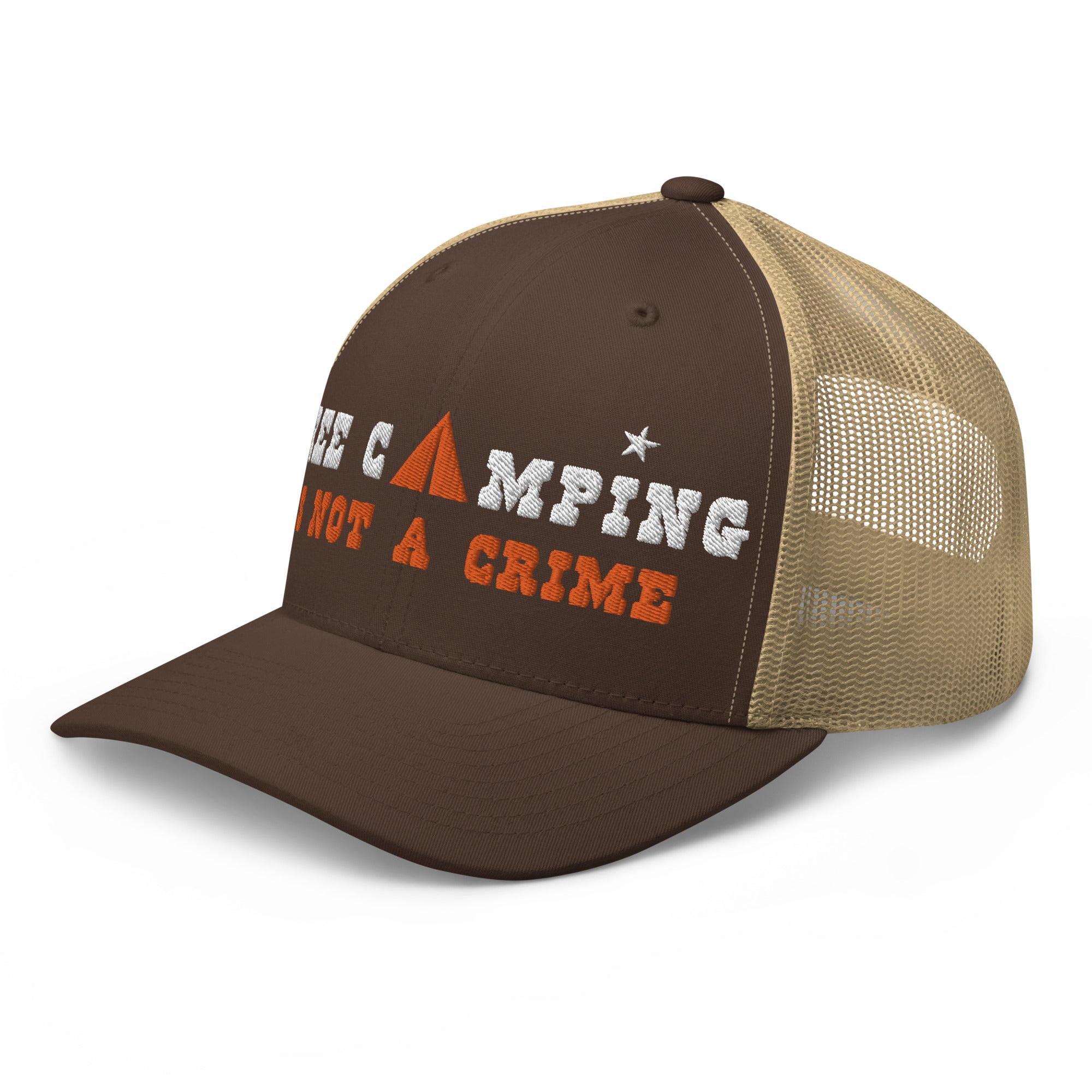 Two-Tone Retro Trucker Cap Free camping is not a crime white/orange