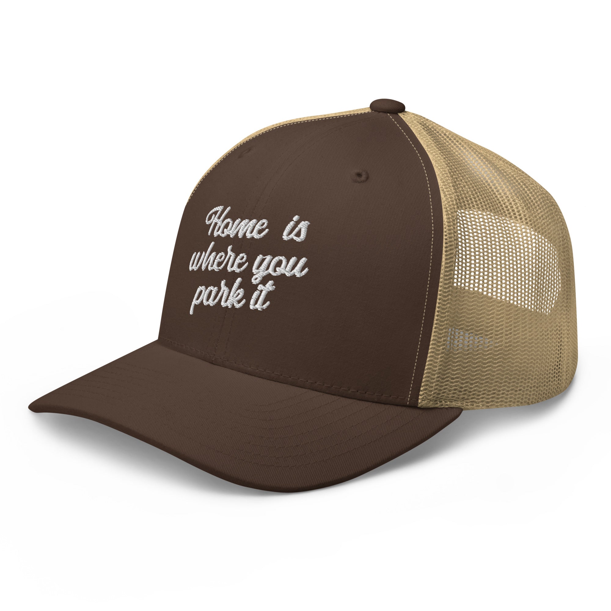 Two-Tone Retro Trucker Cap Home is where you park it white