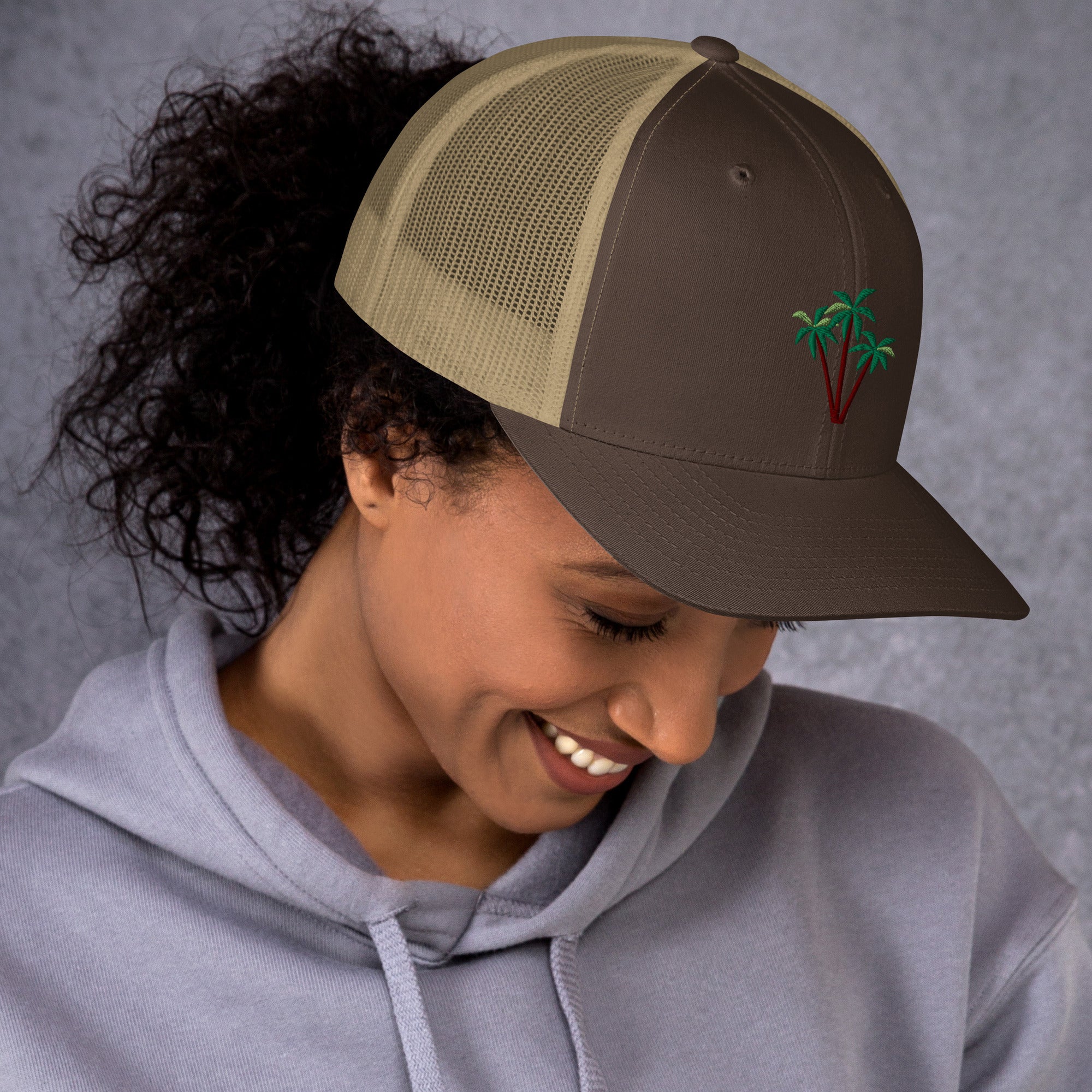 Two-Tone Retro Trucker Cap Three Palm Trees