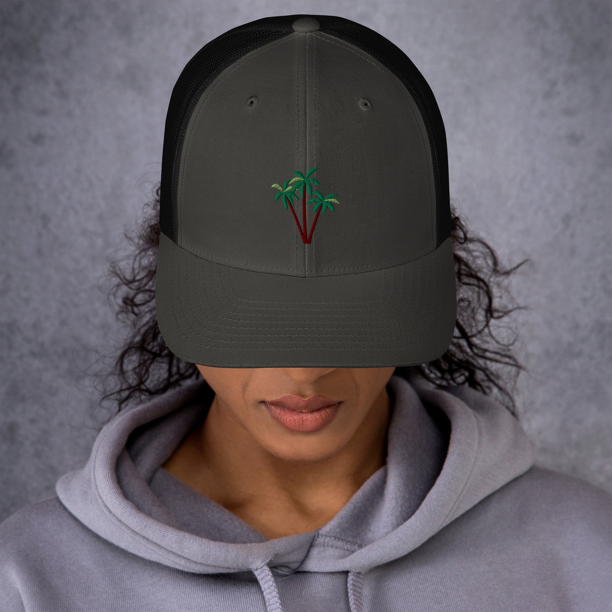 Two-Tone Retro Trucker Cap Three Palm Trees