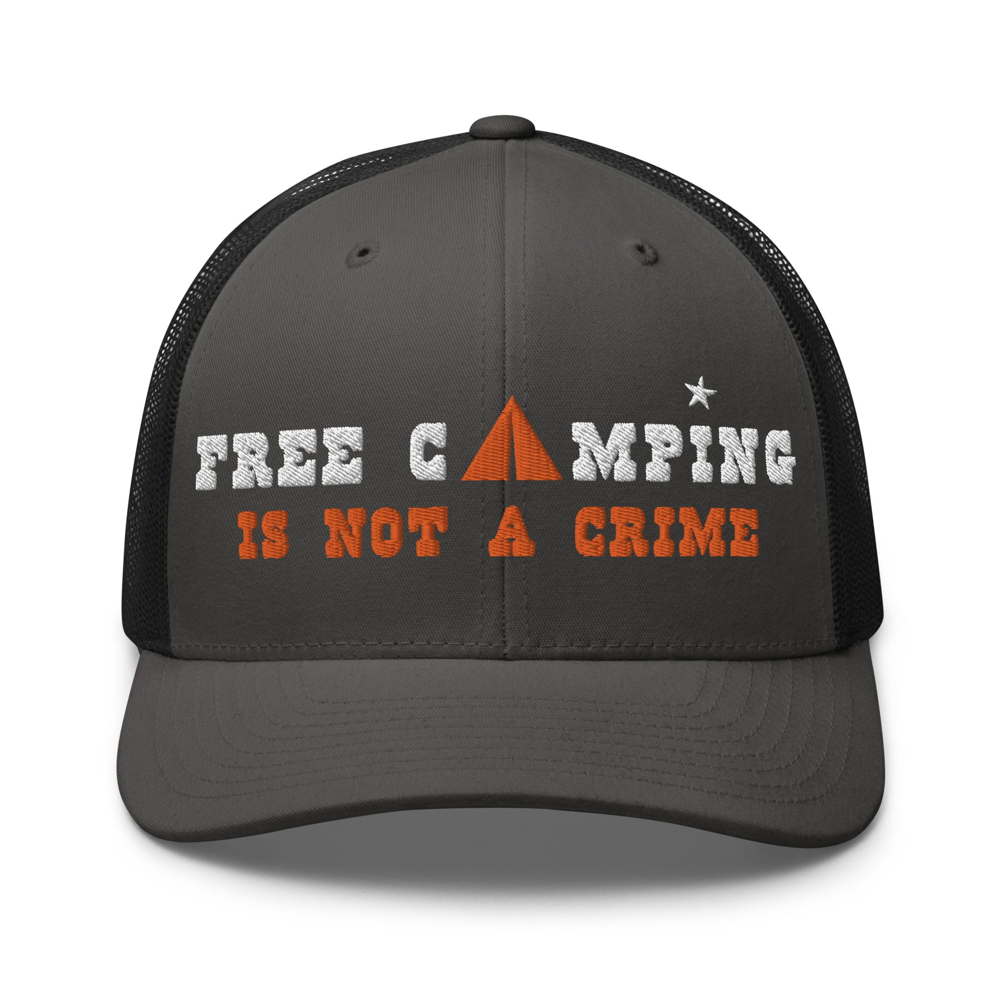 Two-Tone Retro Trucker Cap Free camping is not a crime white/orange