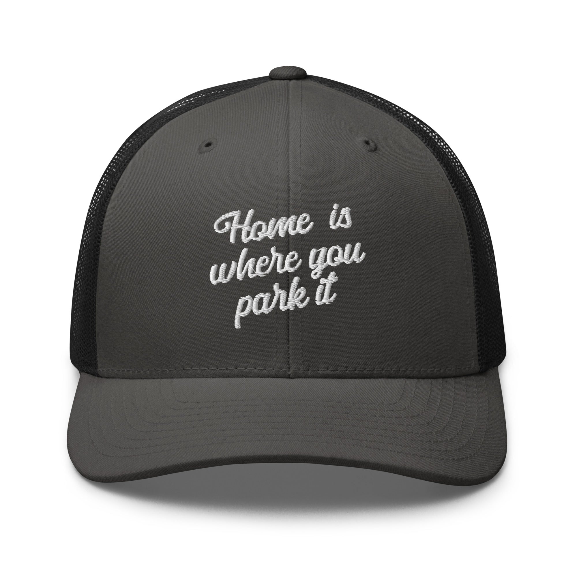 Two-Tone Retro Trucker Cap Home is where you park it white