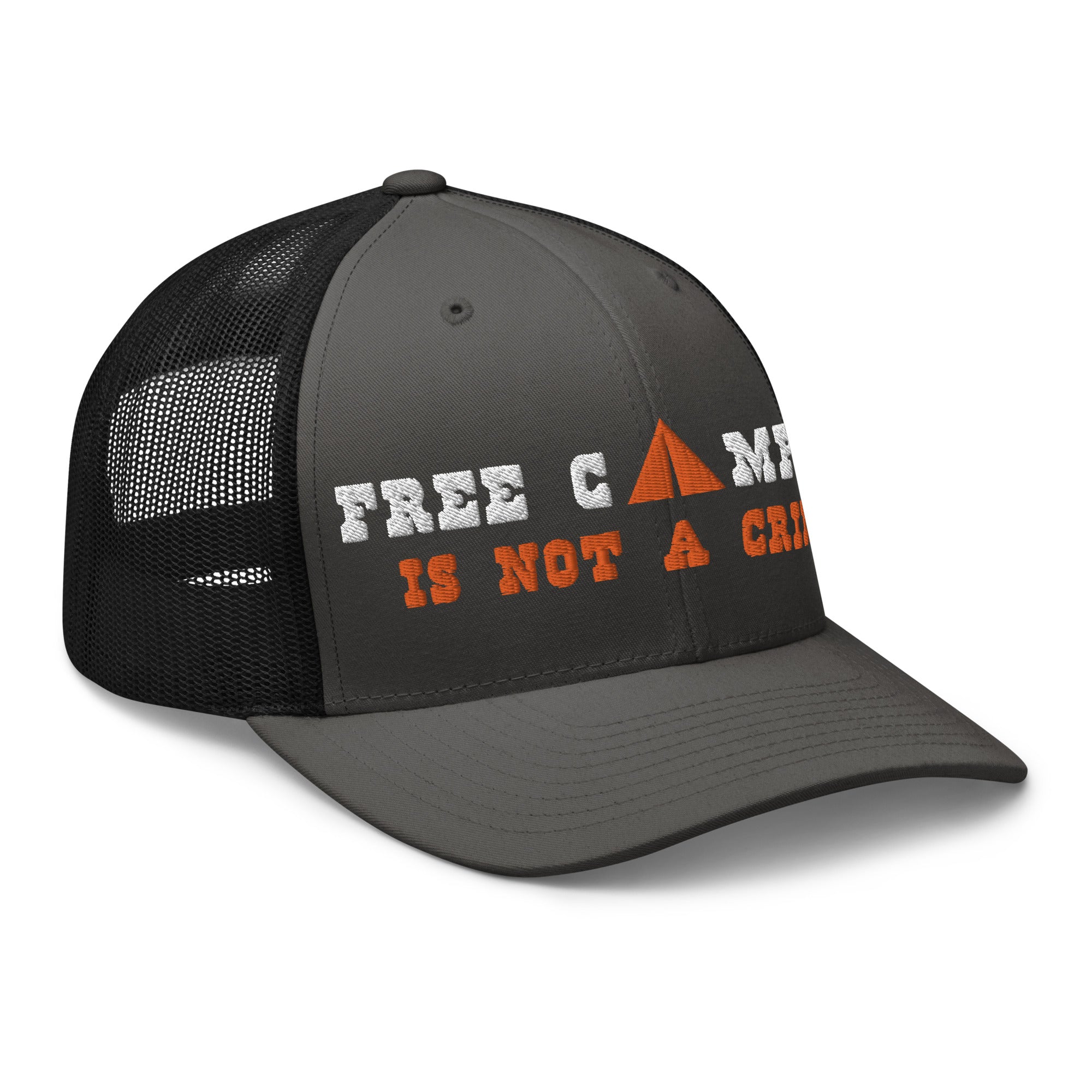 Two-Tone Retro Trucker Cap Free camping is not a crime white/orange