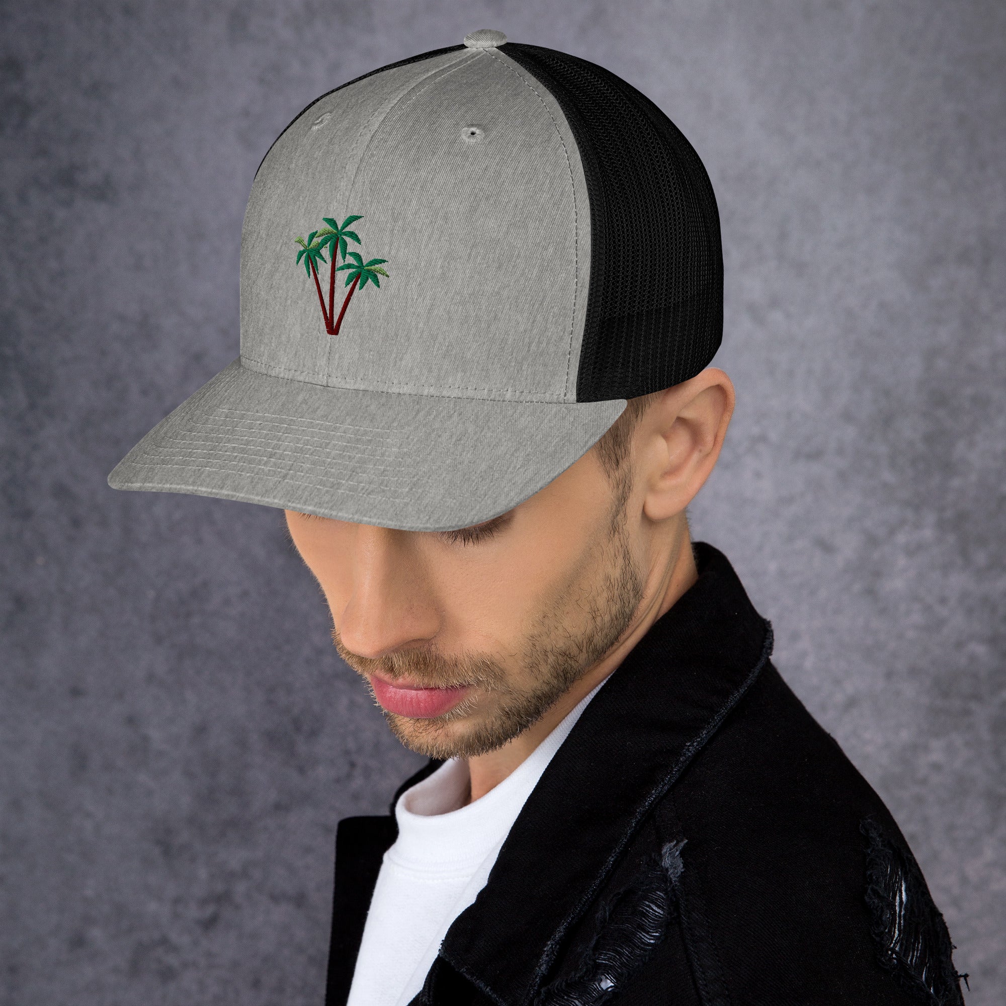 Two-Tone Retro Trucker Cap Three Palm Trees