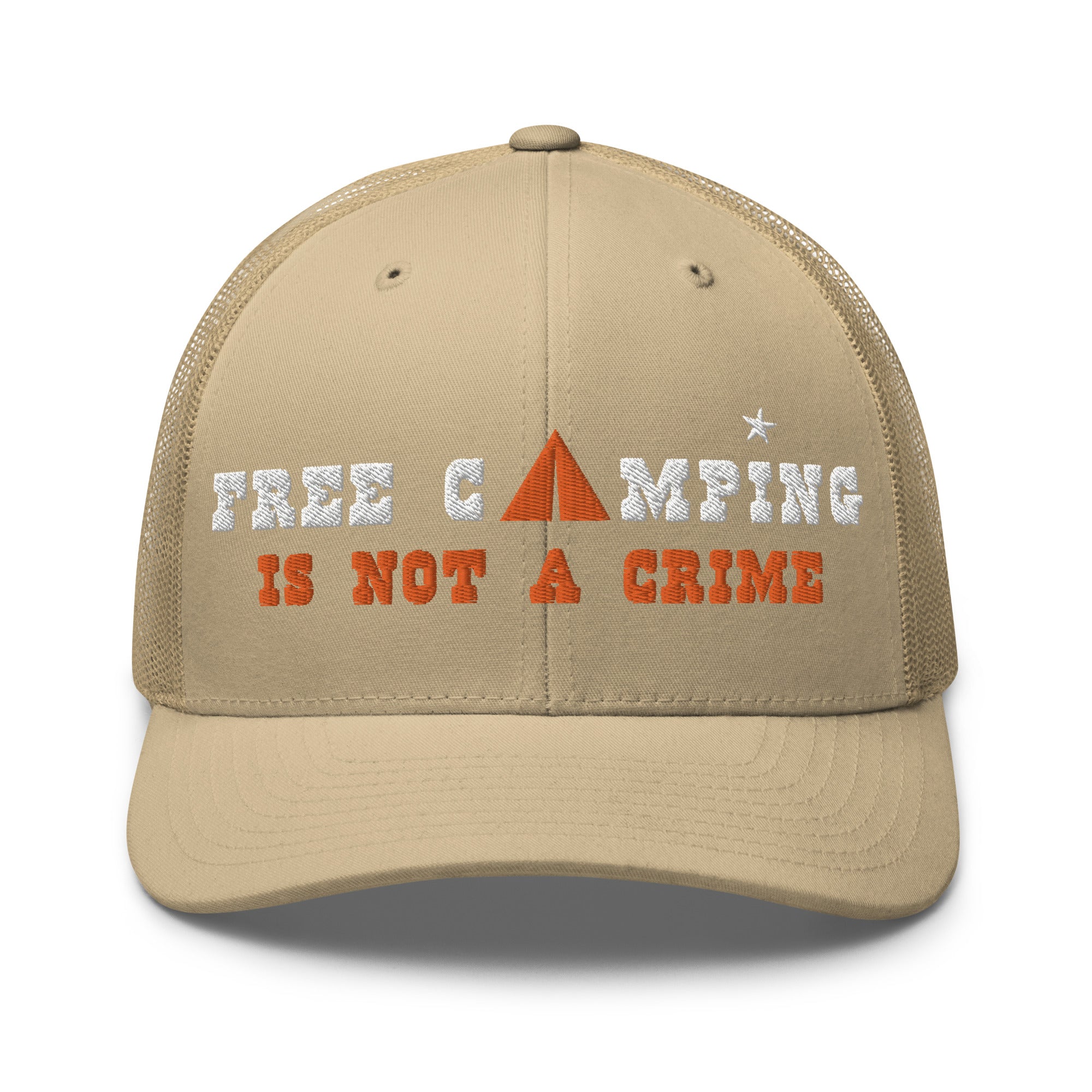 Two-Tone Retro Trucker Cap Free camping is not a crime white/orange