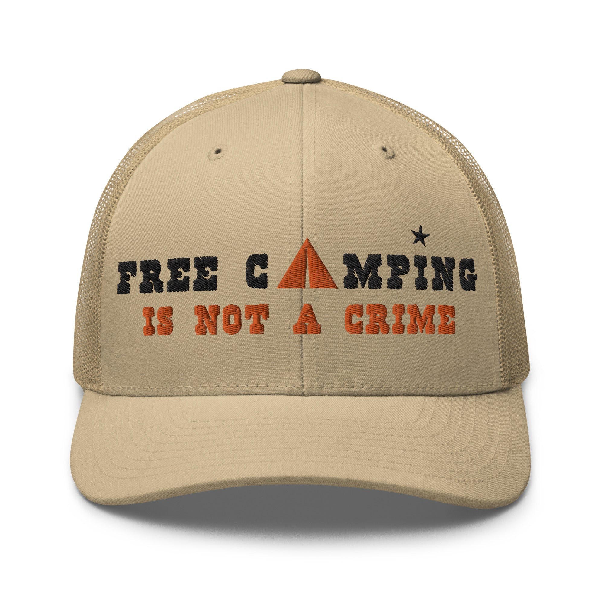 Two-Tone Retro Trucker Cap Free camping is not a crime black/orange