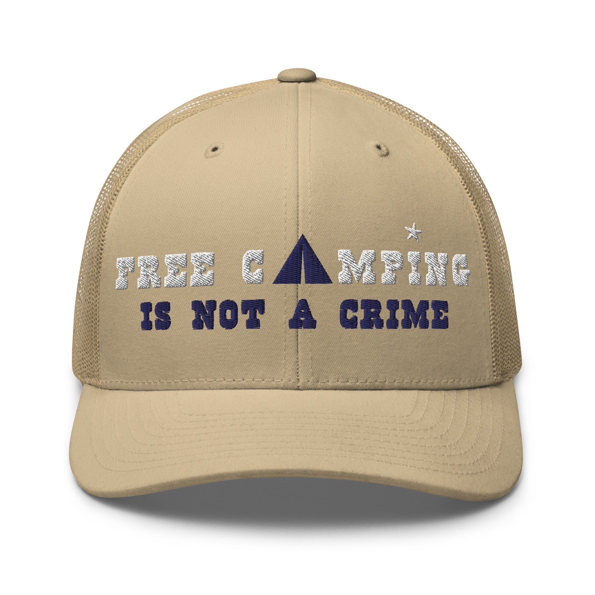 Casquette trucker rétro Free camping is not a crime white/navy