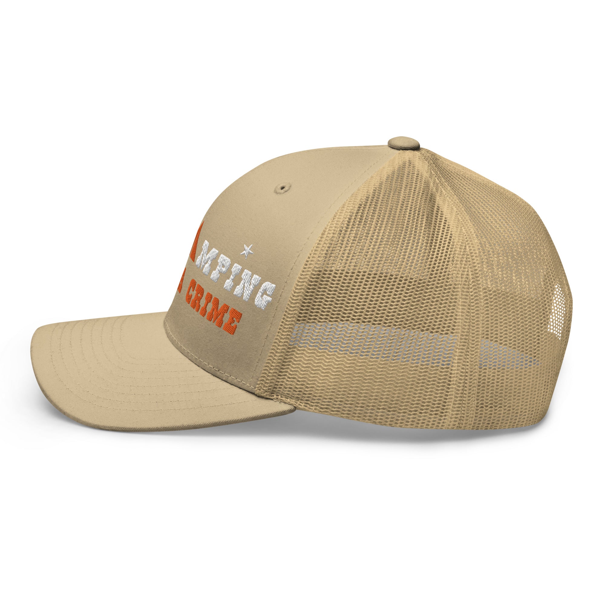 Two-Tone Retro Trucker Cap Free camping is not a crime white/orange