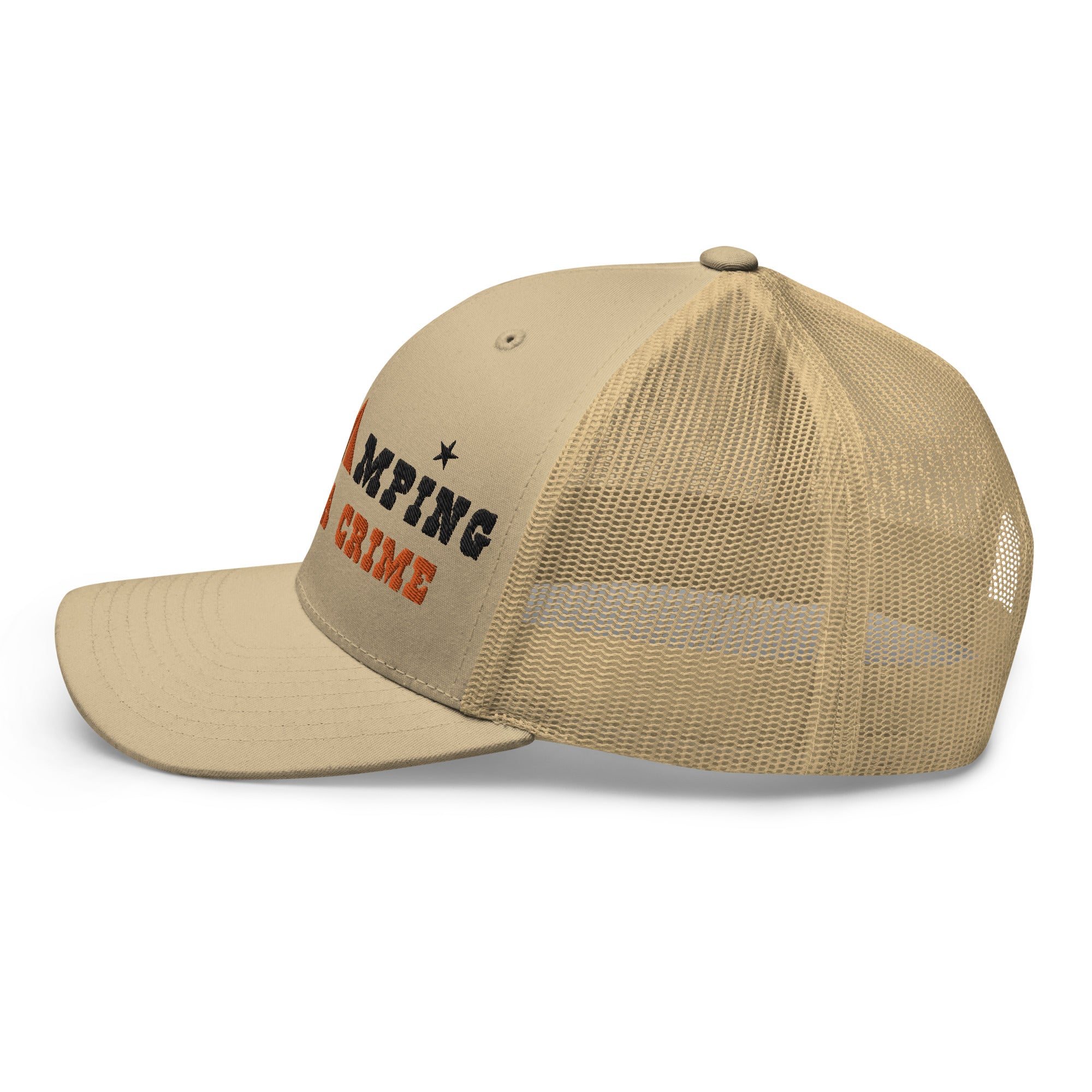 Two-Tone Retro Trucker Cap Free camping is not a crime black/orange