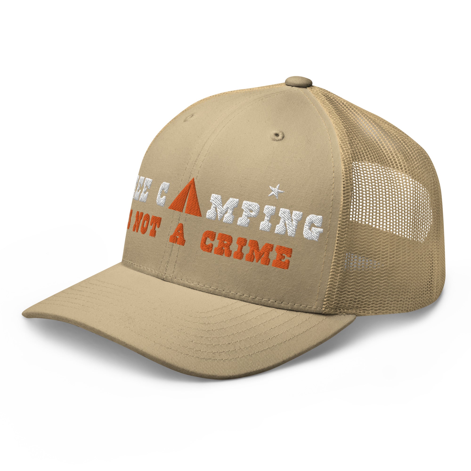 Two-Tone Retro Trucker Cap Free camping is not a crime white/orange