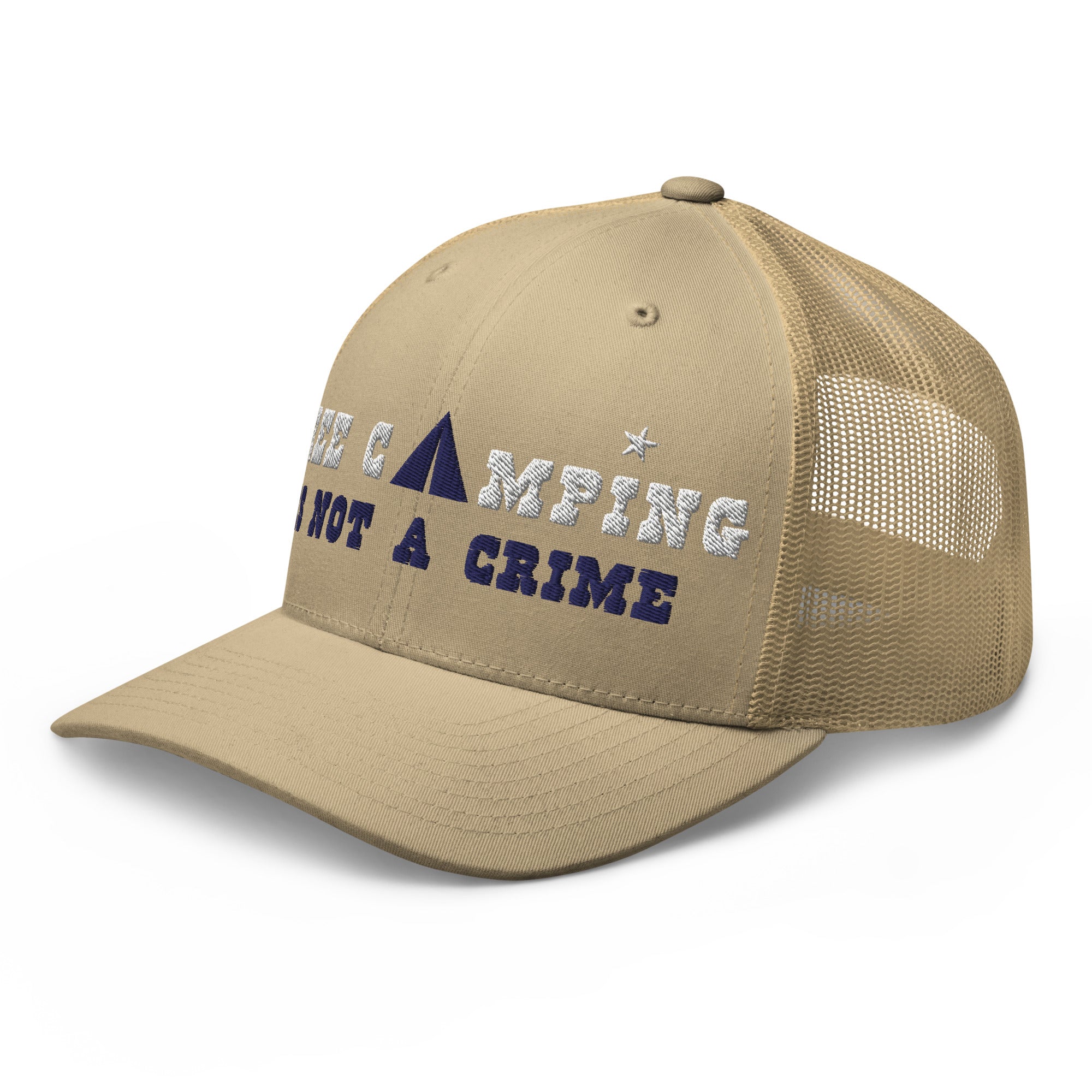 Casquette trucker rétro Free camping is not a crime white/navy