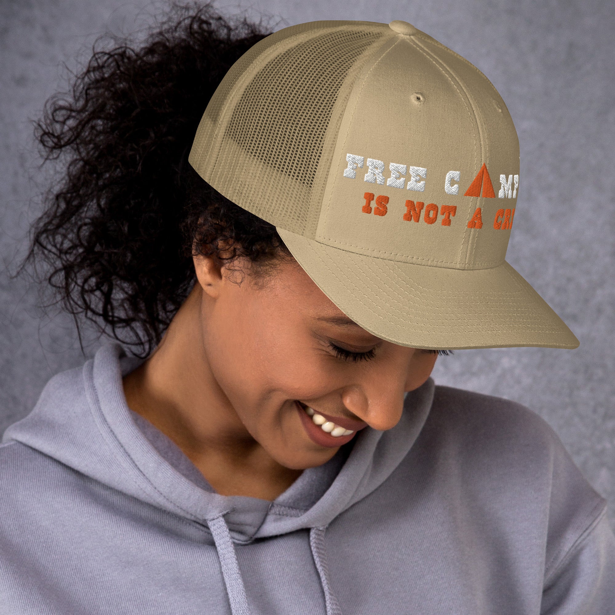 Two-Tone Retro Trucker Cap Free camping is not a crime white/orange