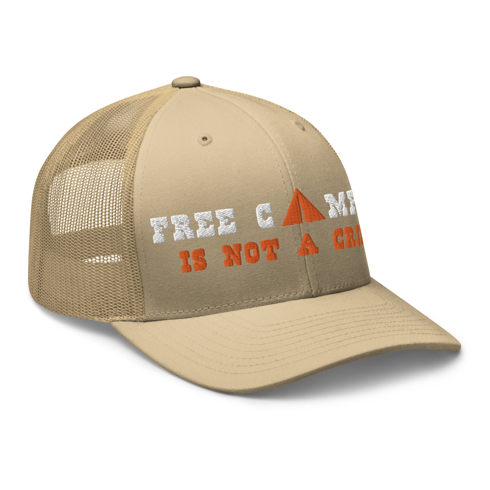 Two-Tone Retro Trucker Cap Free camping is not a crime white/orange