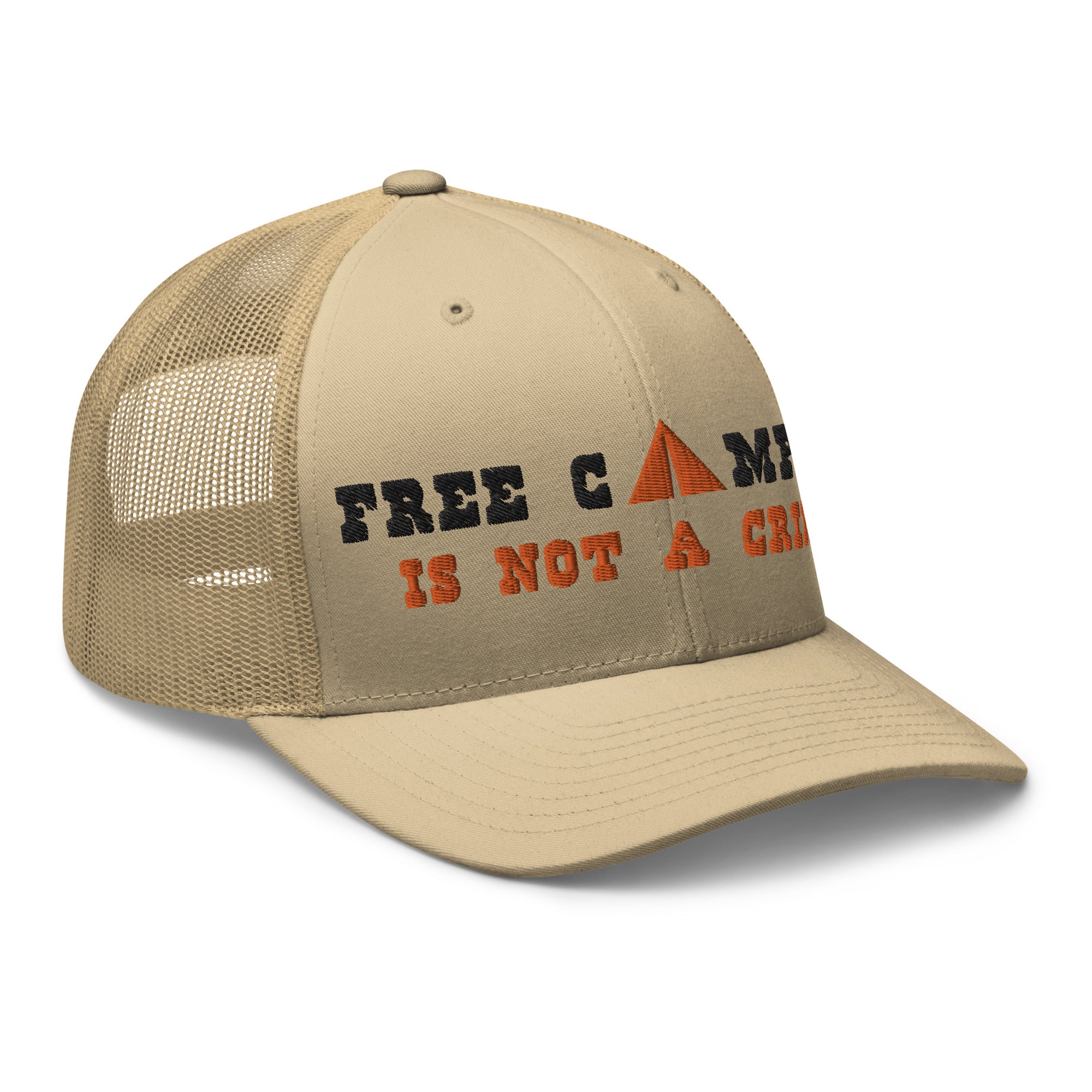 Two-Tone Retro Trucker Cap Free camping is not a crime black/orange