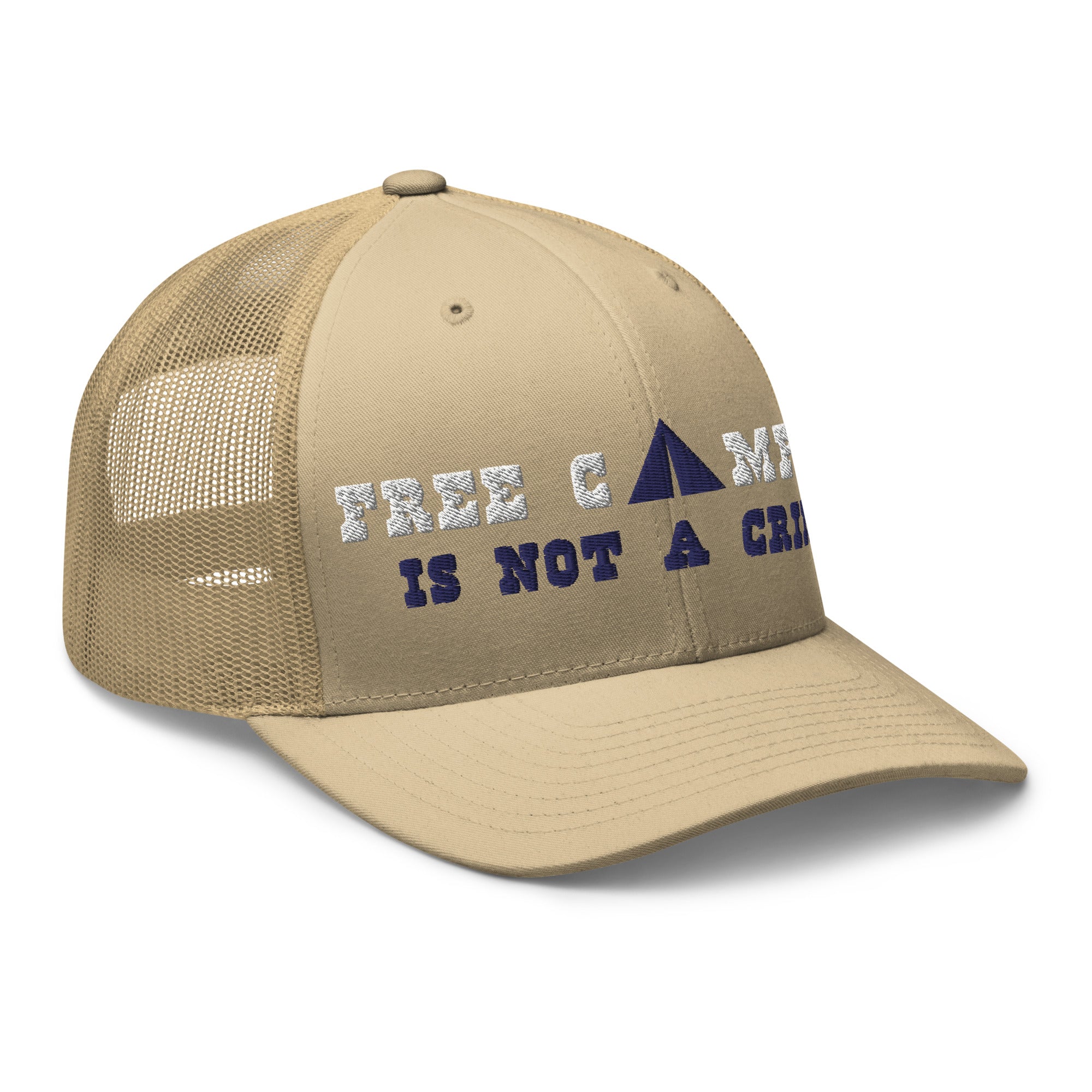 Casquette trucker rétro Free camping is not a crime white/navy