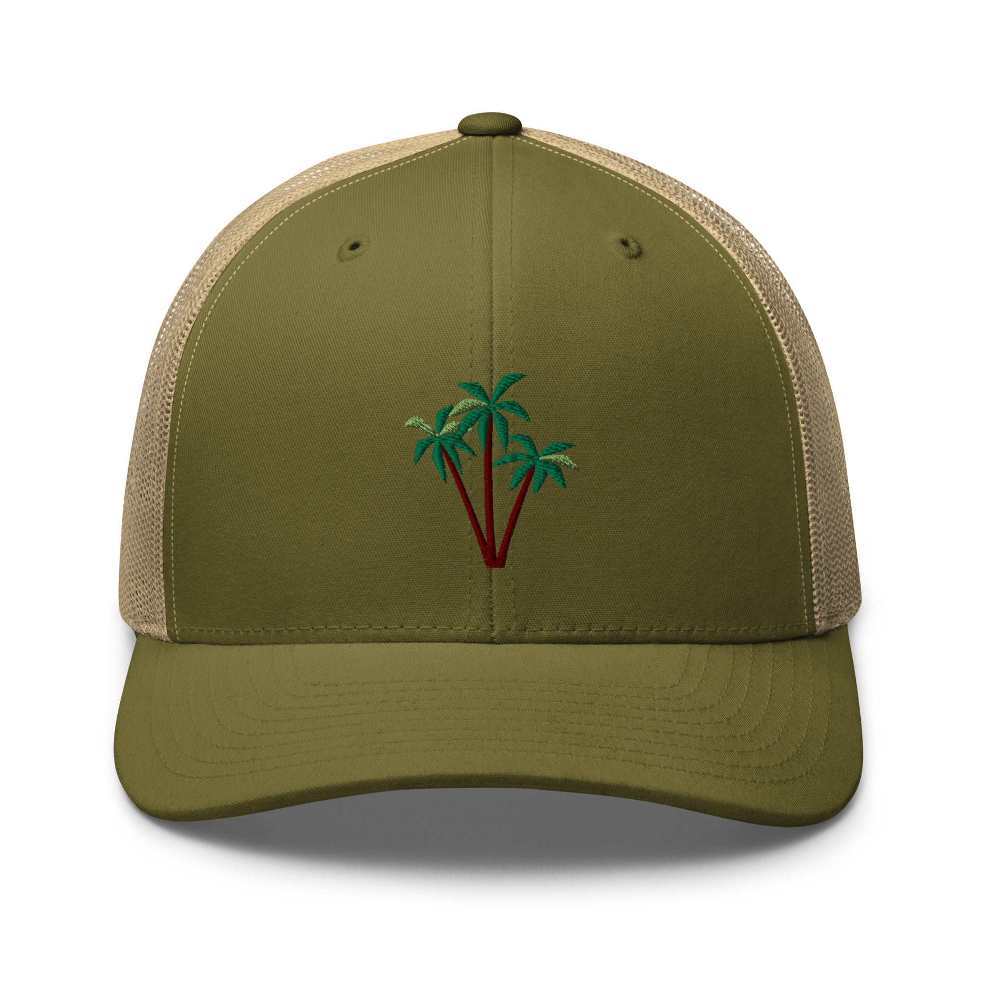 Two-Tone Retro Trucker Cap Three Palm Trees