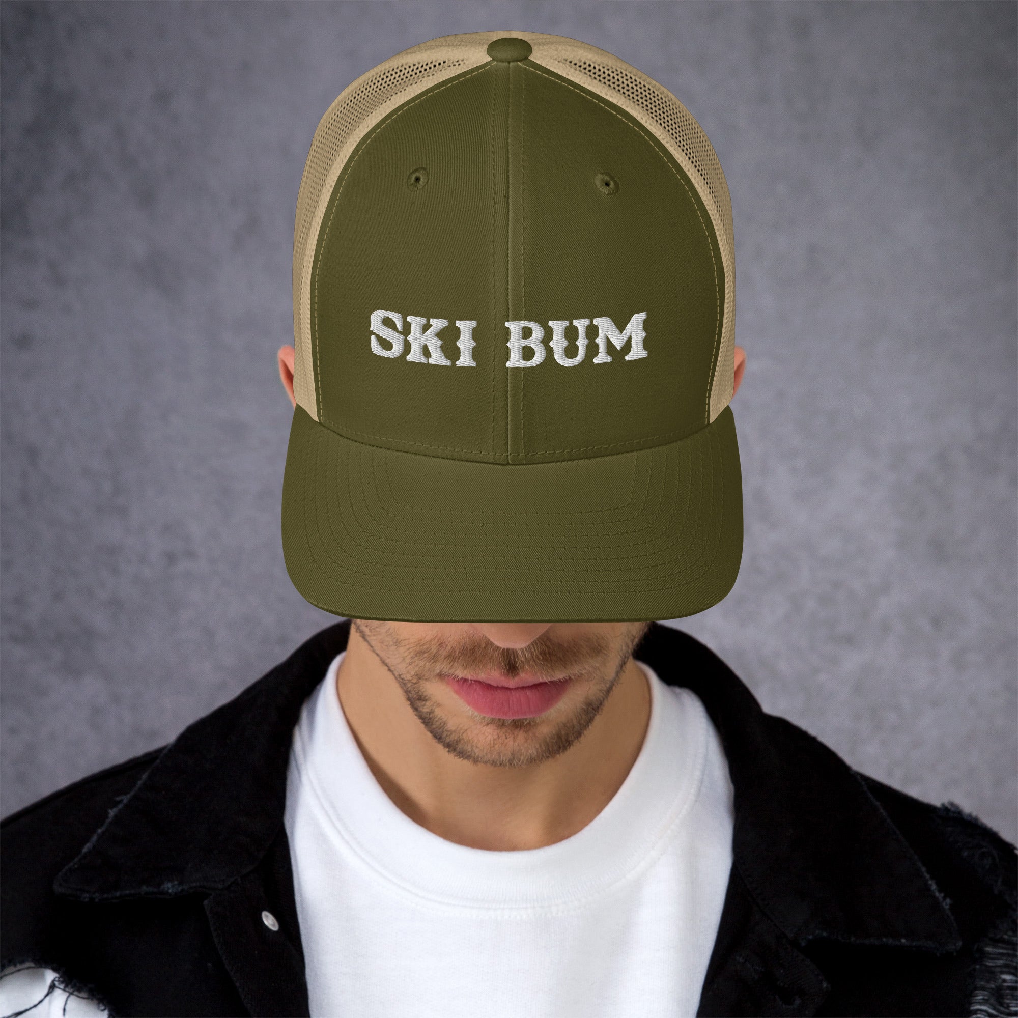 Two-Tone Retro Trucker Cap Ski Bum White