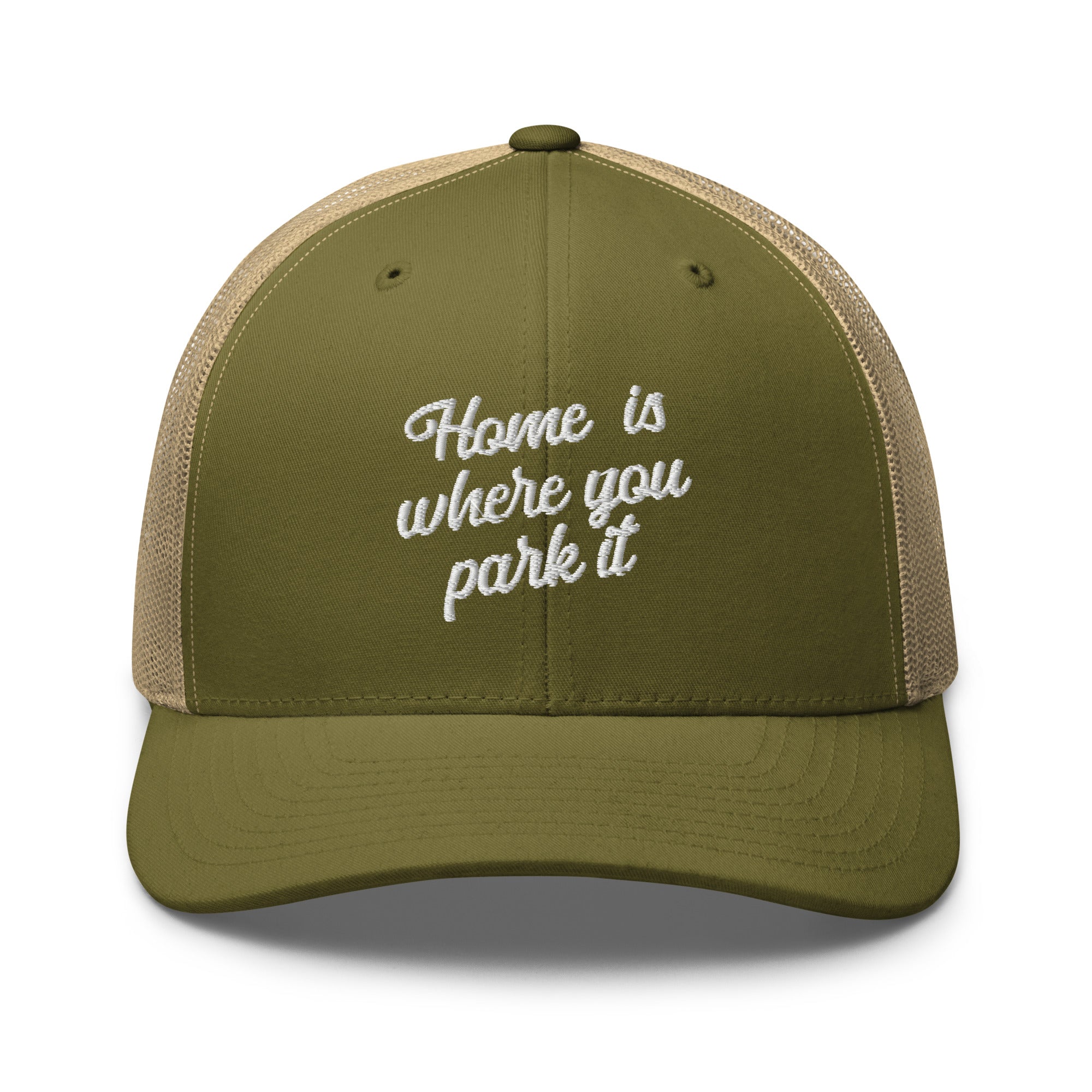 Two-Tone Retro Trucker Cap Home is where you park it white