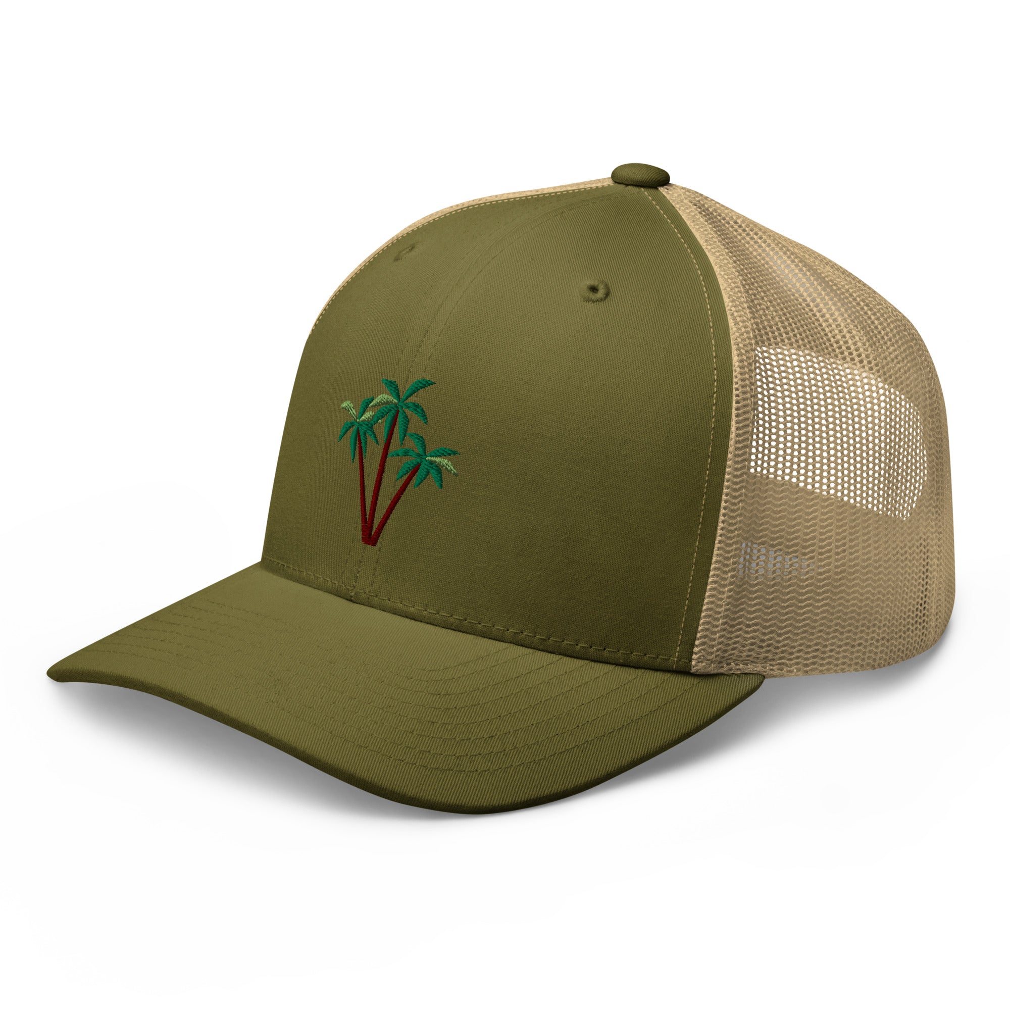 Two-Tone Retro Trucker Cap Three Palm Trees