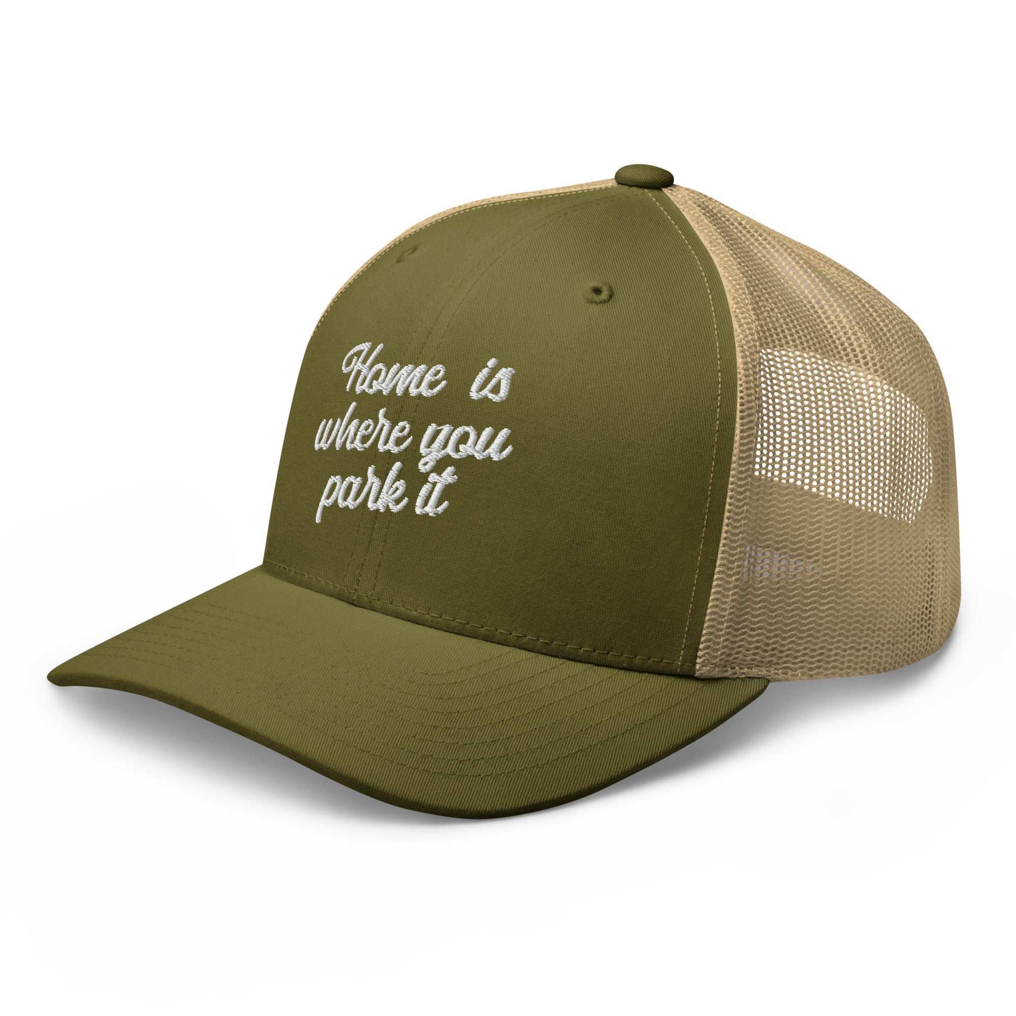 Two-Tone Retro Trucker Cap Home is where you park it white