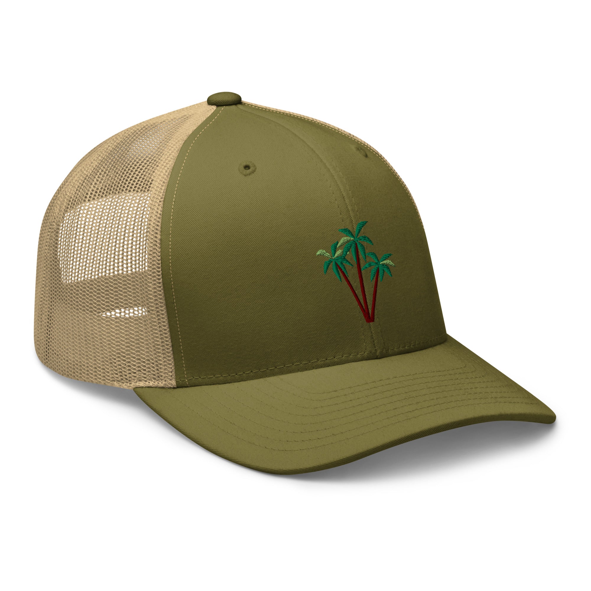 Two-Tone Retro Trucker Cap Three Palm Trees