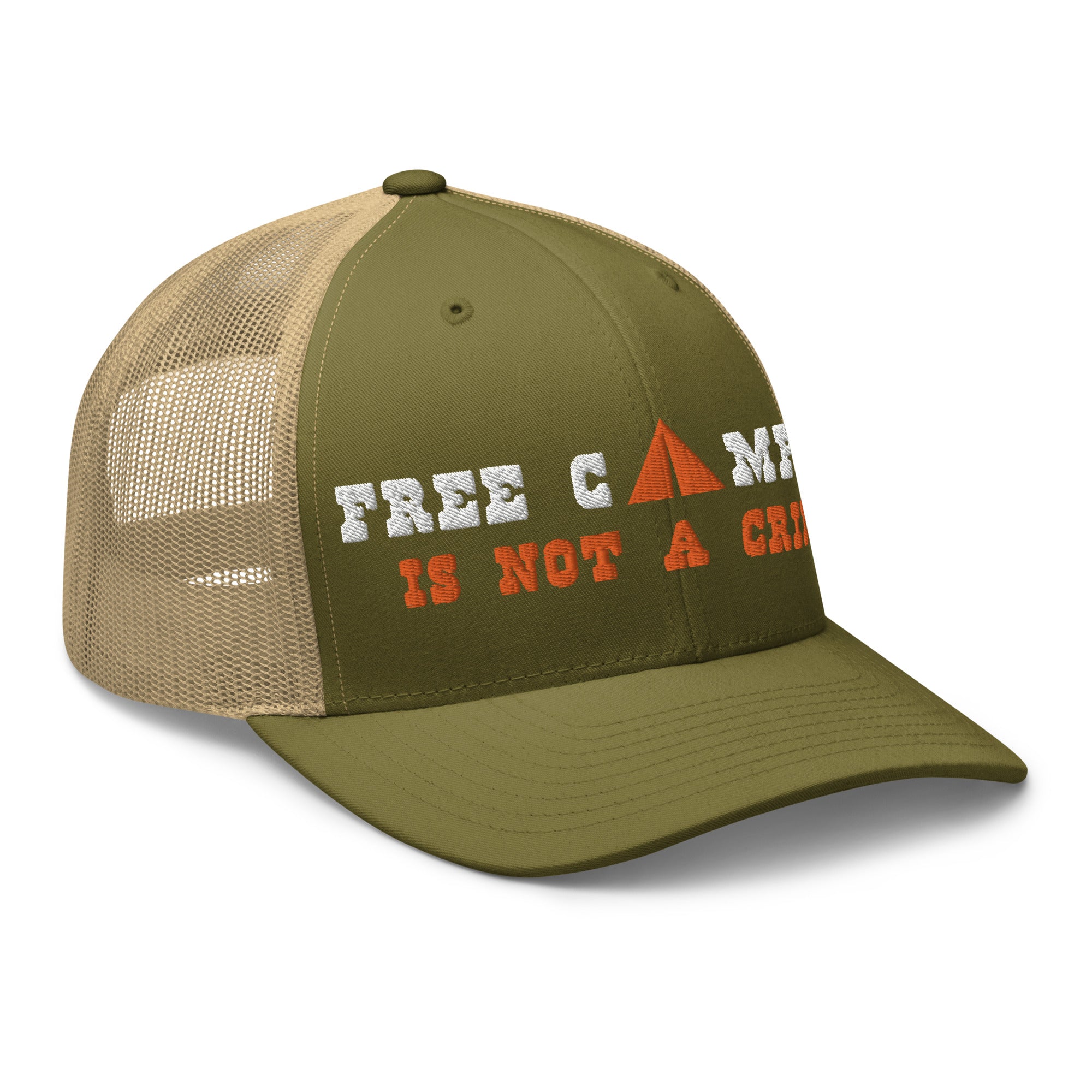 Two-Tone Retro Trucker Cap Free camping is not a crime white/orange