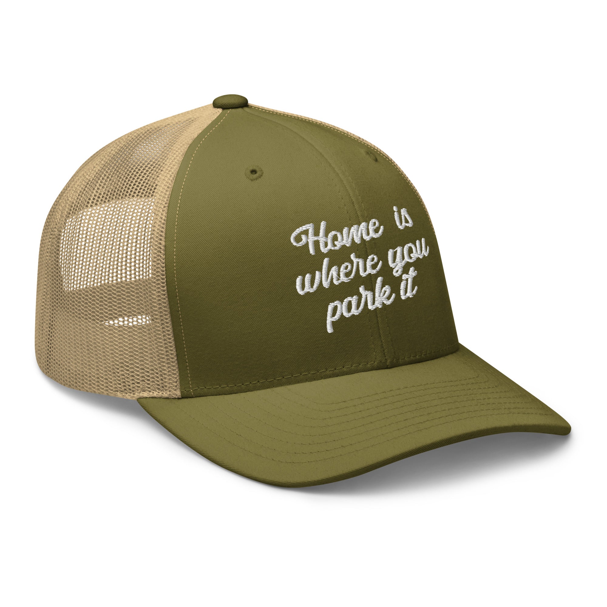 Two-Tone Retro Trucker Cap Home is where you park it white