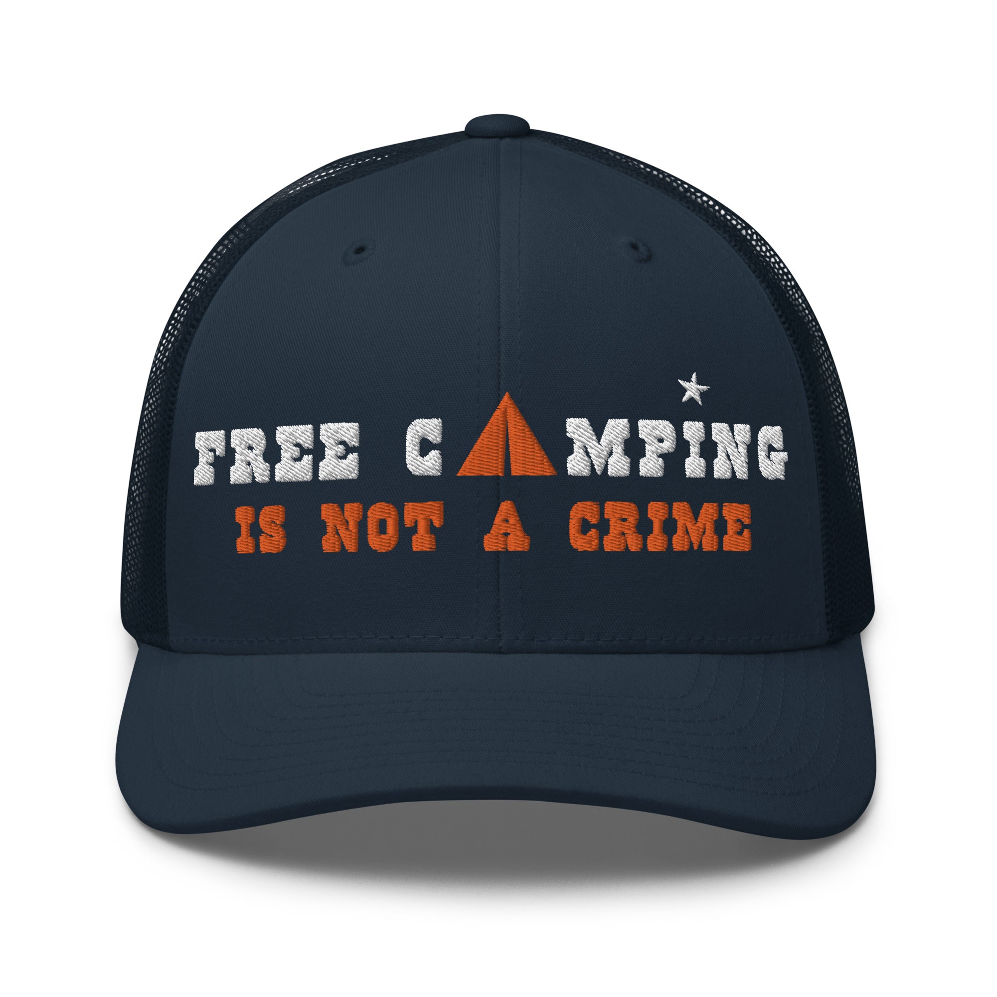 Two-Tone Retro Trucker Cap Free camping is not a crime white/orange